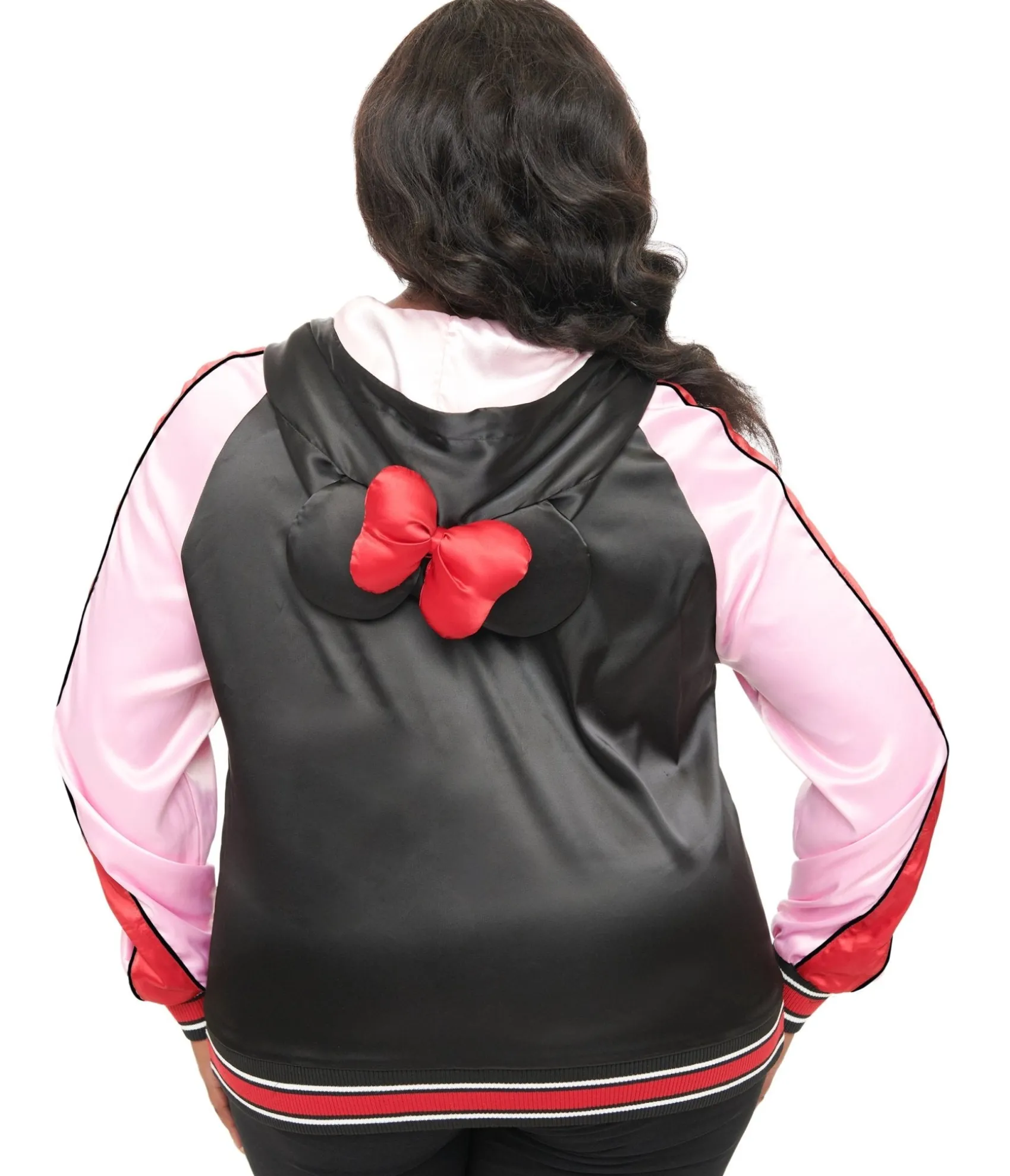 Unique Vintage Disney Mickey & Friends Collection by Plus Size Minnie Mouse Hooded Satin Bomber Jacket Discount