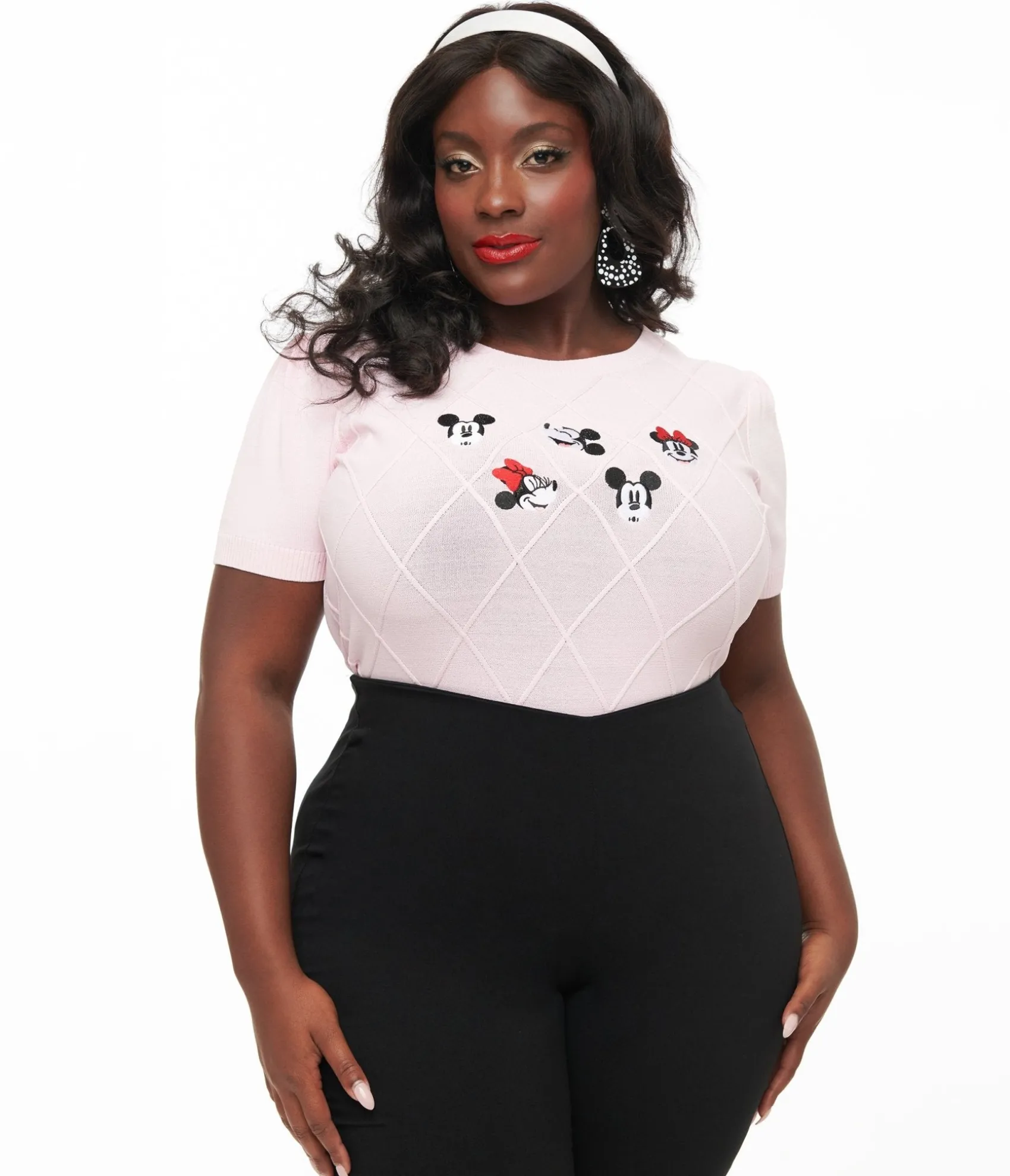 Unique Vintage Disney Mickey & Friends Collection by Plus Size Pink Mickey & Minnie Sweater Flash Sale