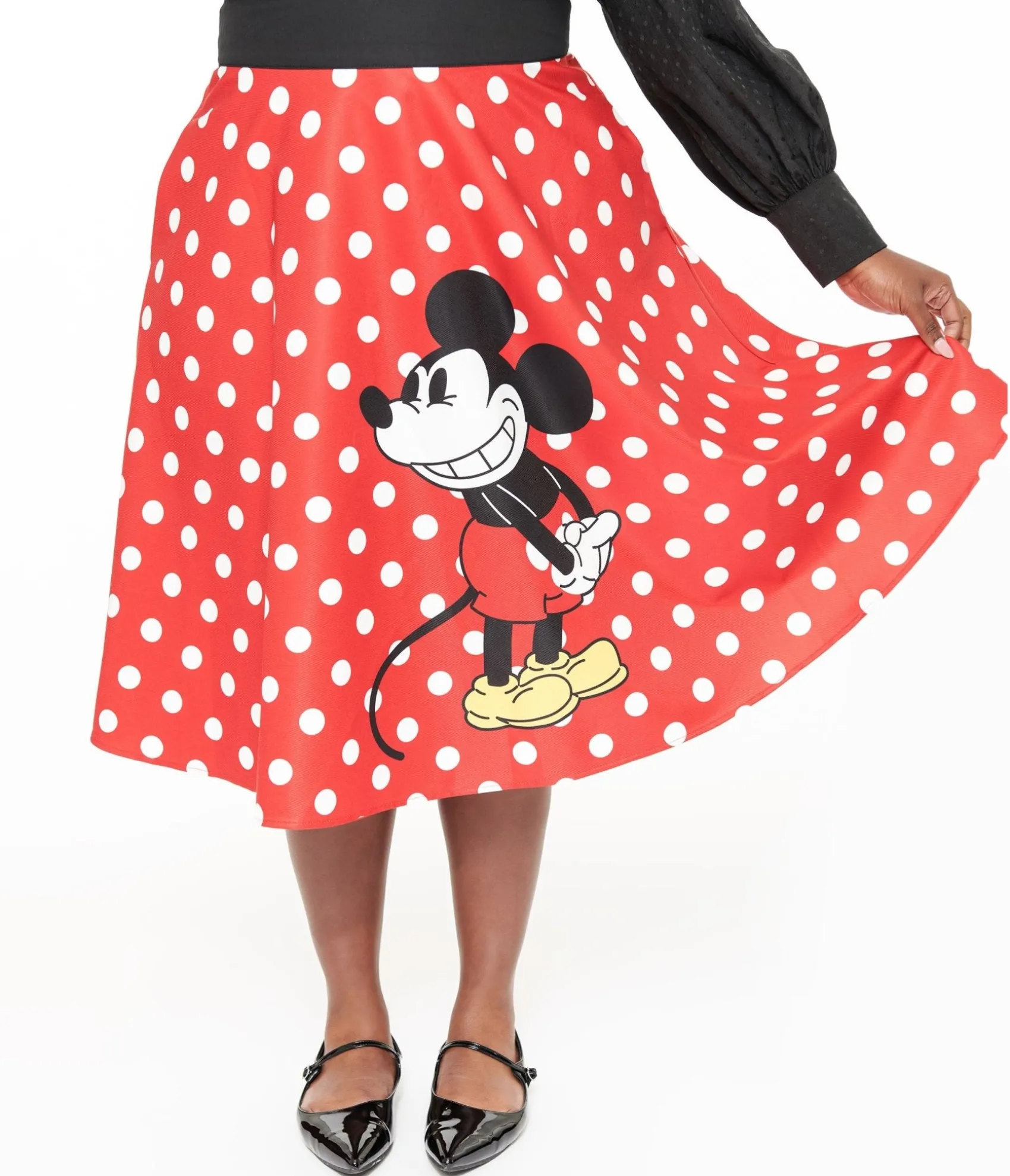 Unique Vintage Disney Mickey & Friends Collection by Plus Size Red & White Polka Dot Mickey Mouse Vivien Swing Skirt Hot