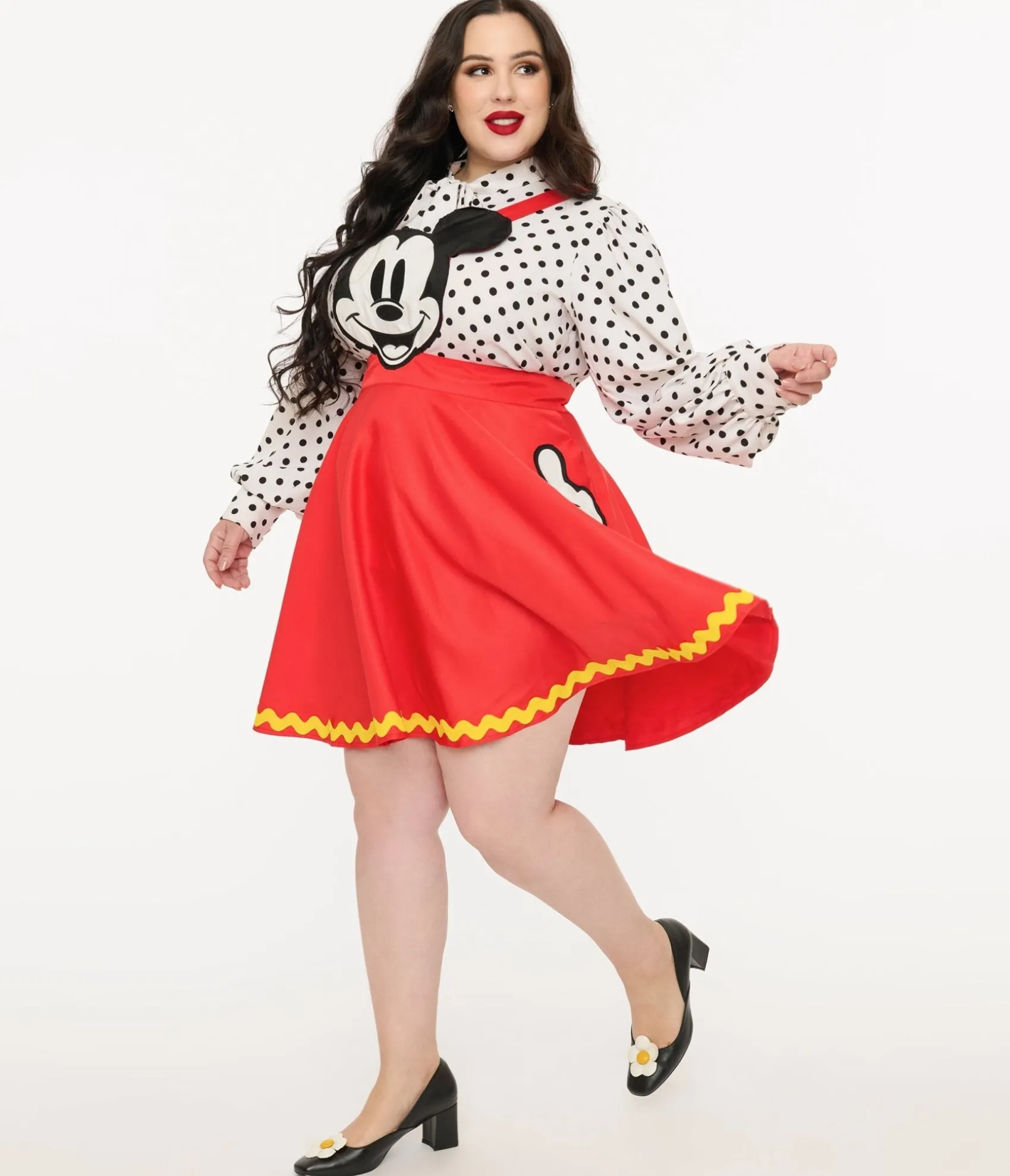 Unique Vintage Disney Mickey & Friends Collection by Plus Size Red Mickey Face Pinafore Outlet