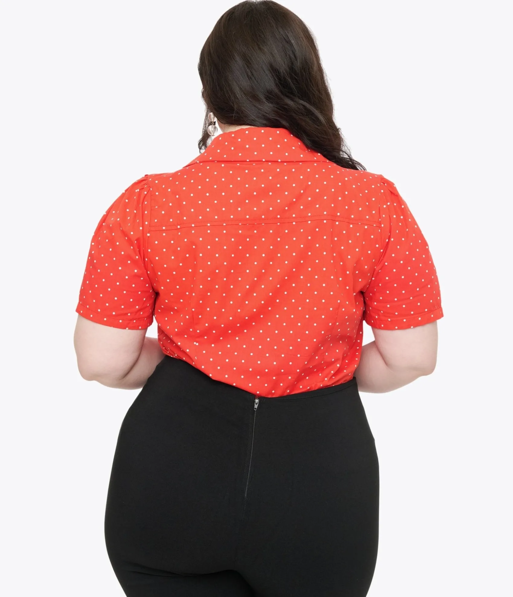 Unique Vintage Disney Mickey & Friends Collection by Plus Size Red Pin Dot Mickey Mouse Silhouette Cotton Blouse Cheap