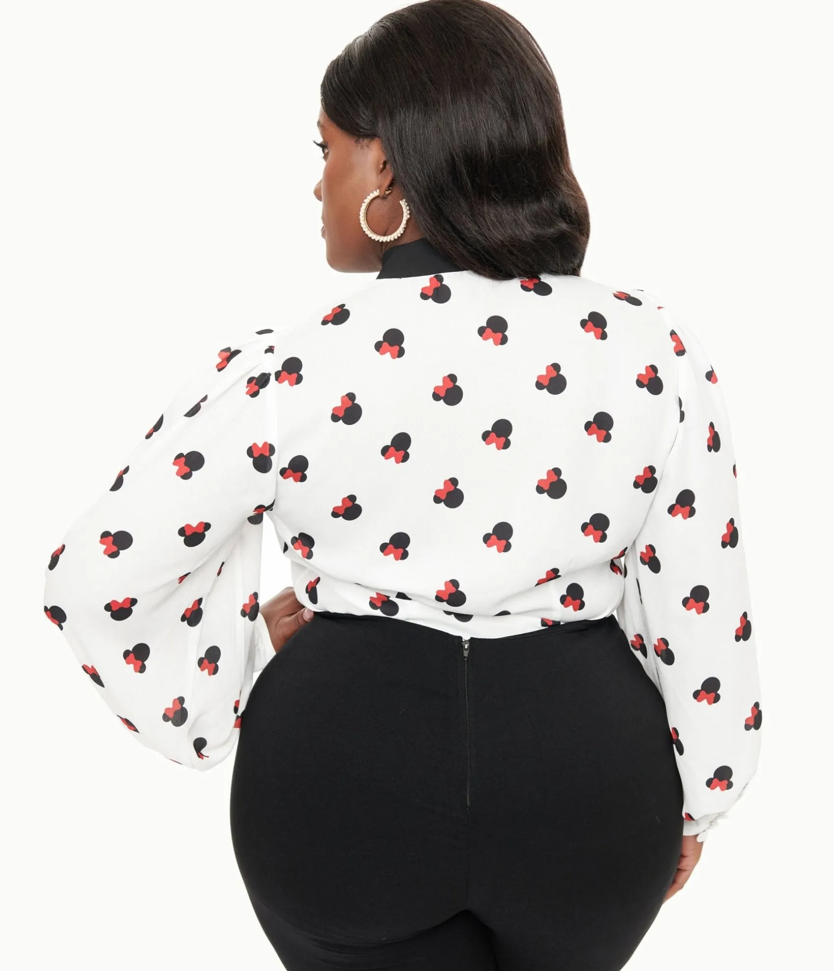 Unique Vintage Disney Mickey & Friends Collection by Plus Size White Minnie Mouse Stamp Print Gwen Blouse Cheap