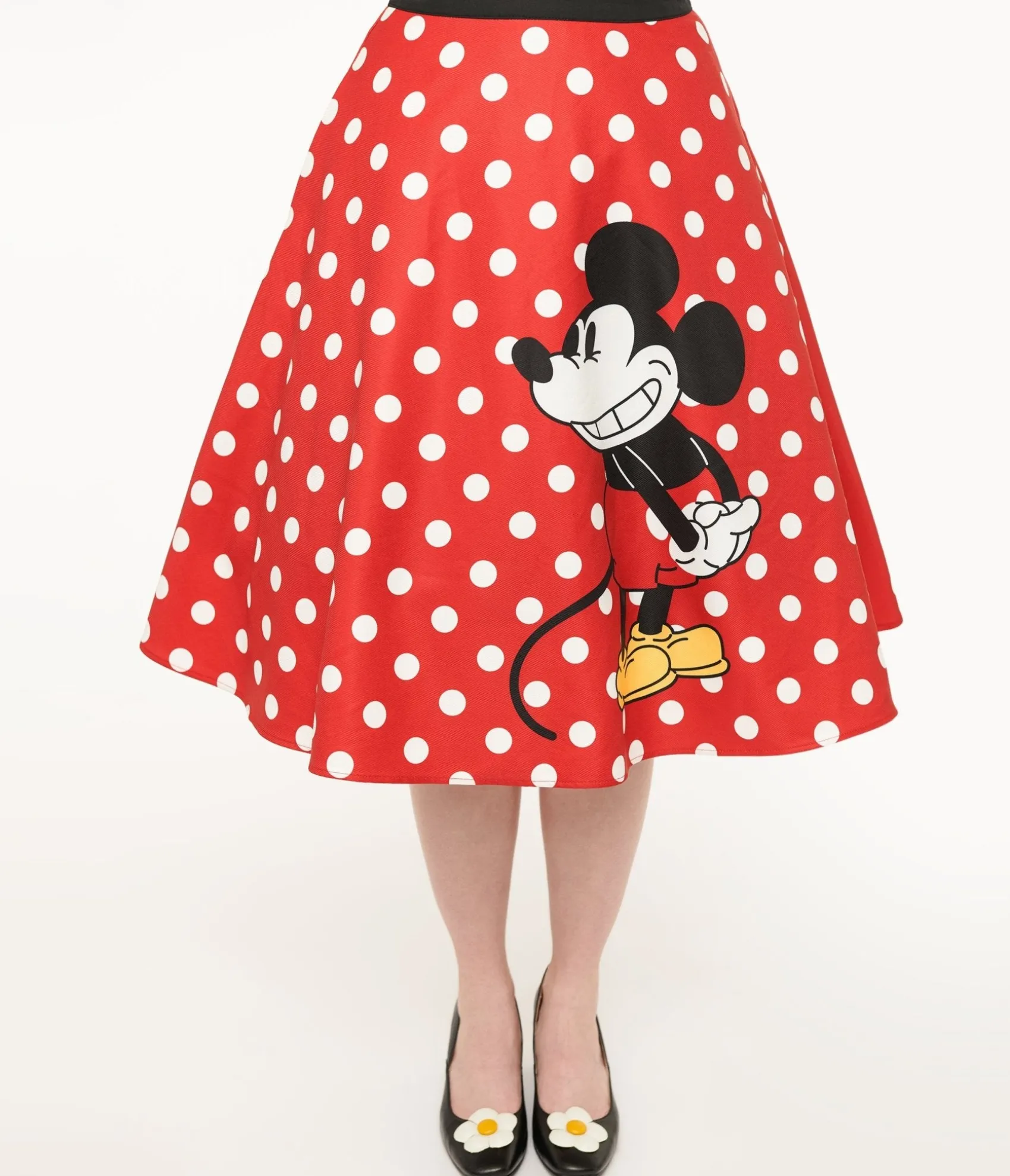 Unique Vintage Disney Mickey & Friends Collection by Red & White Polka Dot Mickey Mouse Vivien Swing Skirt Outlet