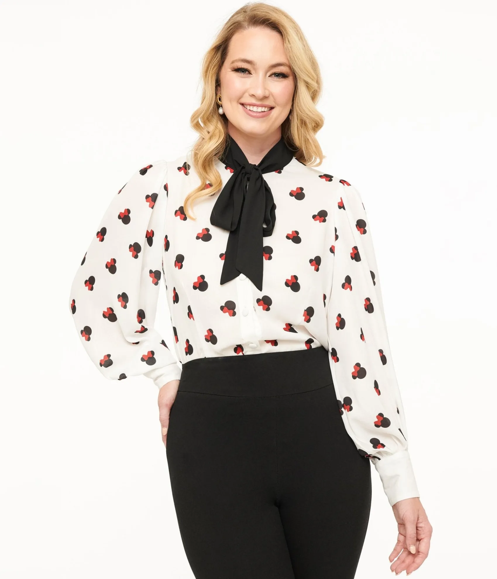Unique Vintage Disney Mickey & Friends Collection by White Minnie Mouse Stamp Print Gwen Blouse Store
