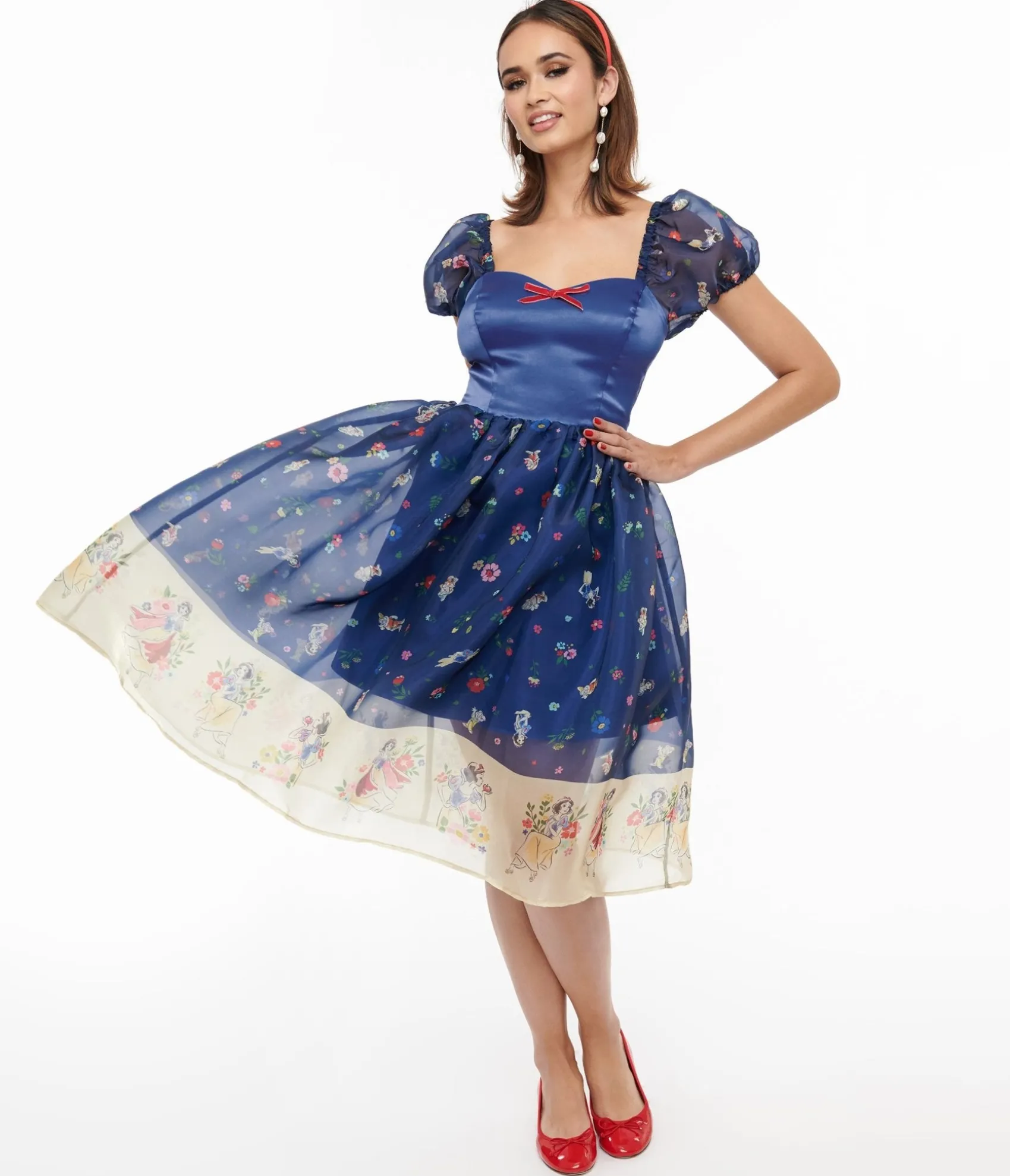 Unique Vintage Disney Princess collection by Blue Snow White Print Sweetheart Dress Online