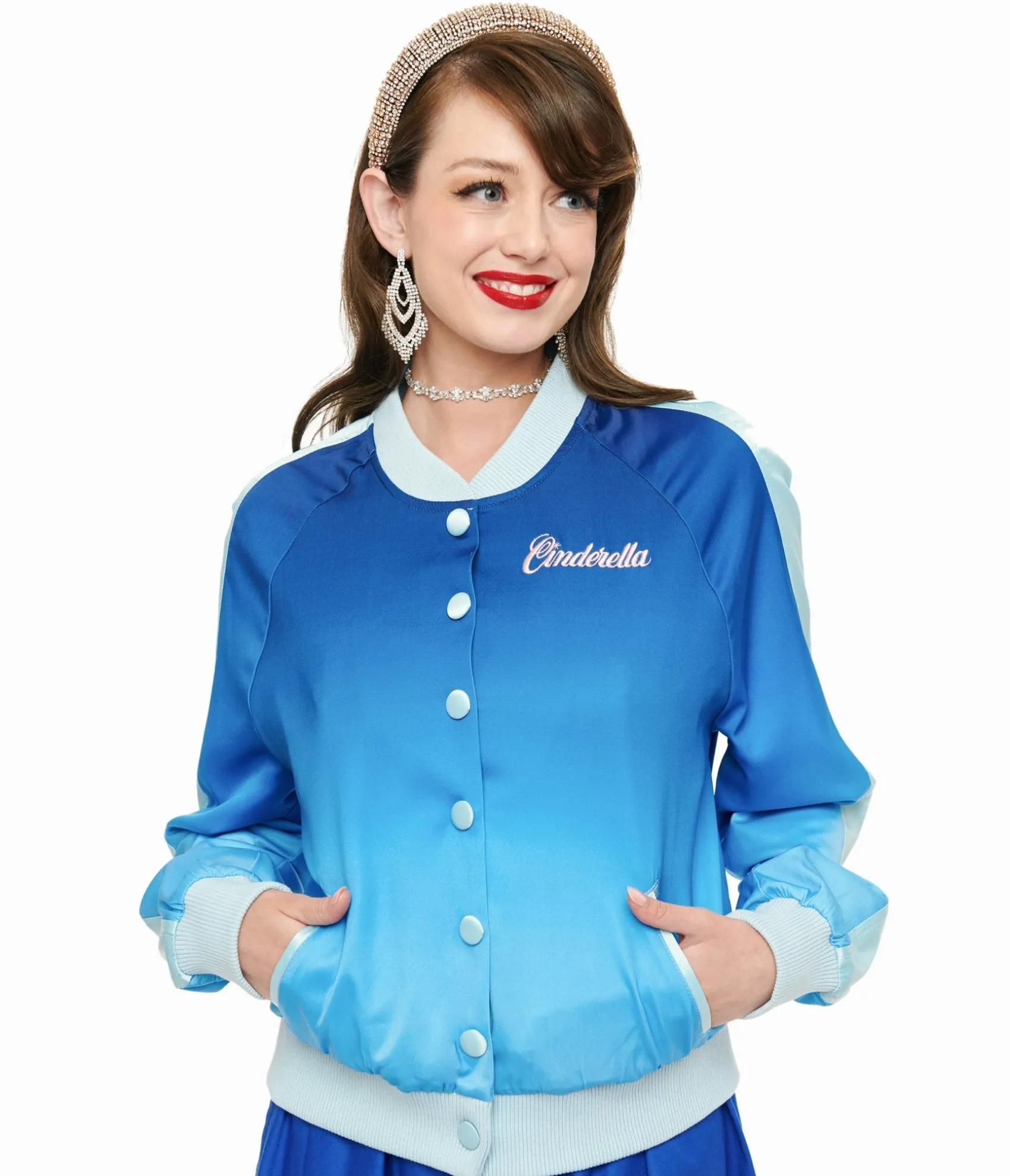 Unique Vintage Disney Princess collection by Cinderella Blue Ombre Long Sleeve Bomber Jacket Cheap