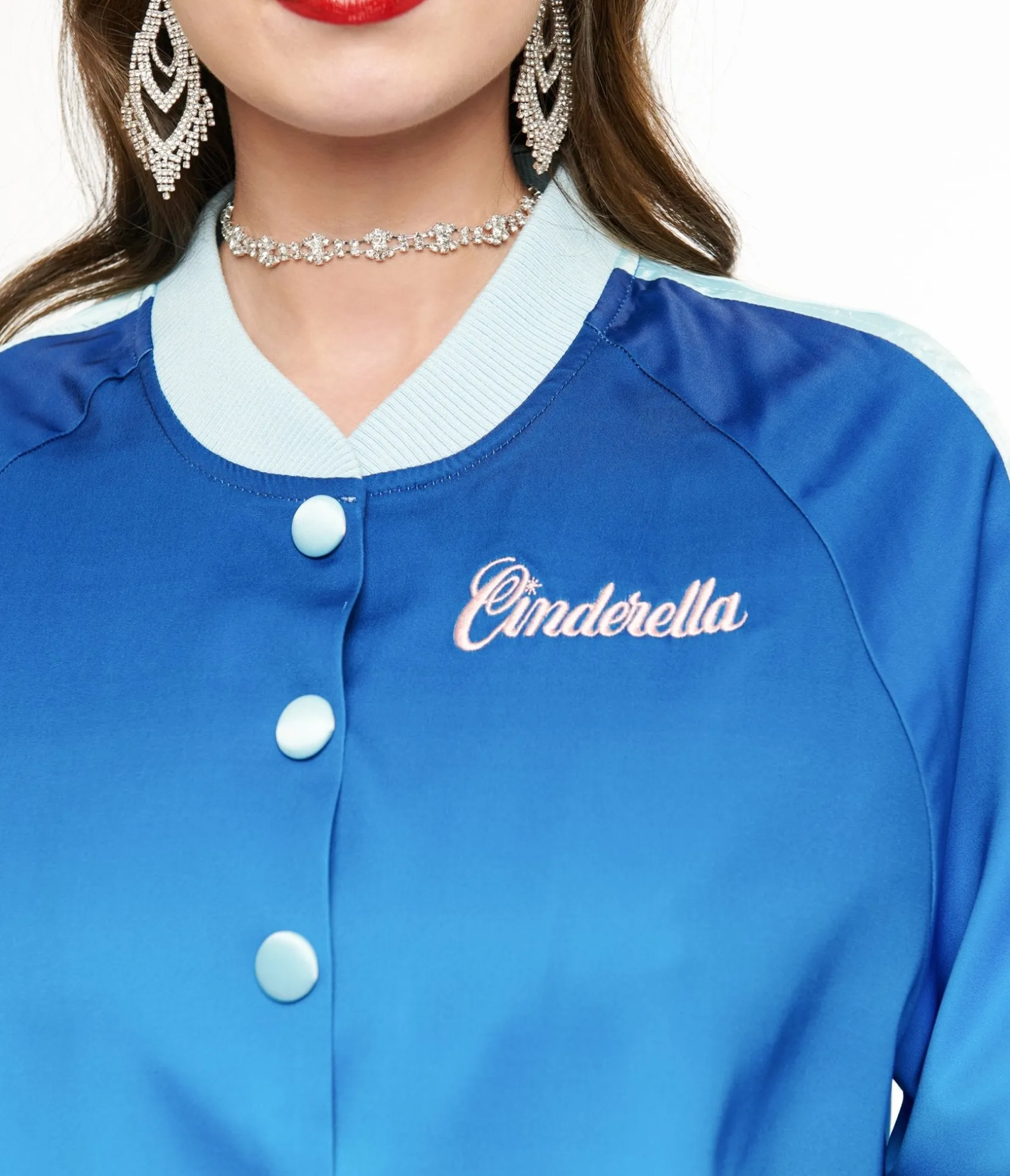 Unique Vintage Disney Princess collection by Cinderella Blue Ombre Long Sleeve Bomber Jacket Cheap