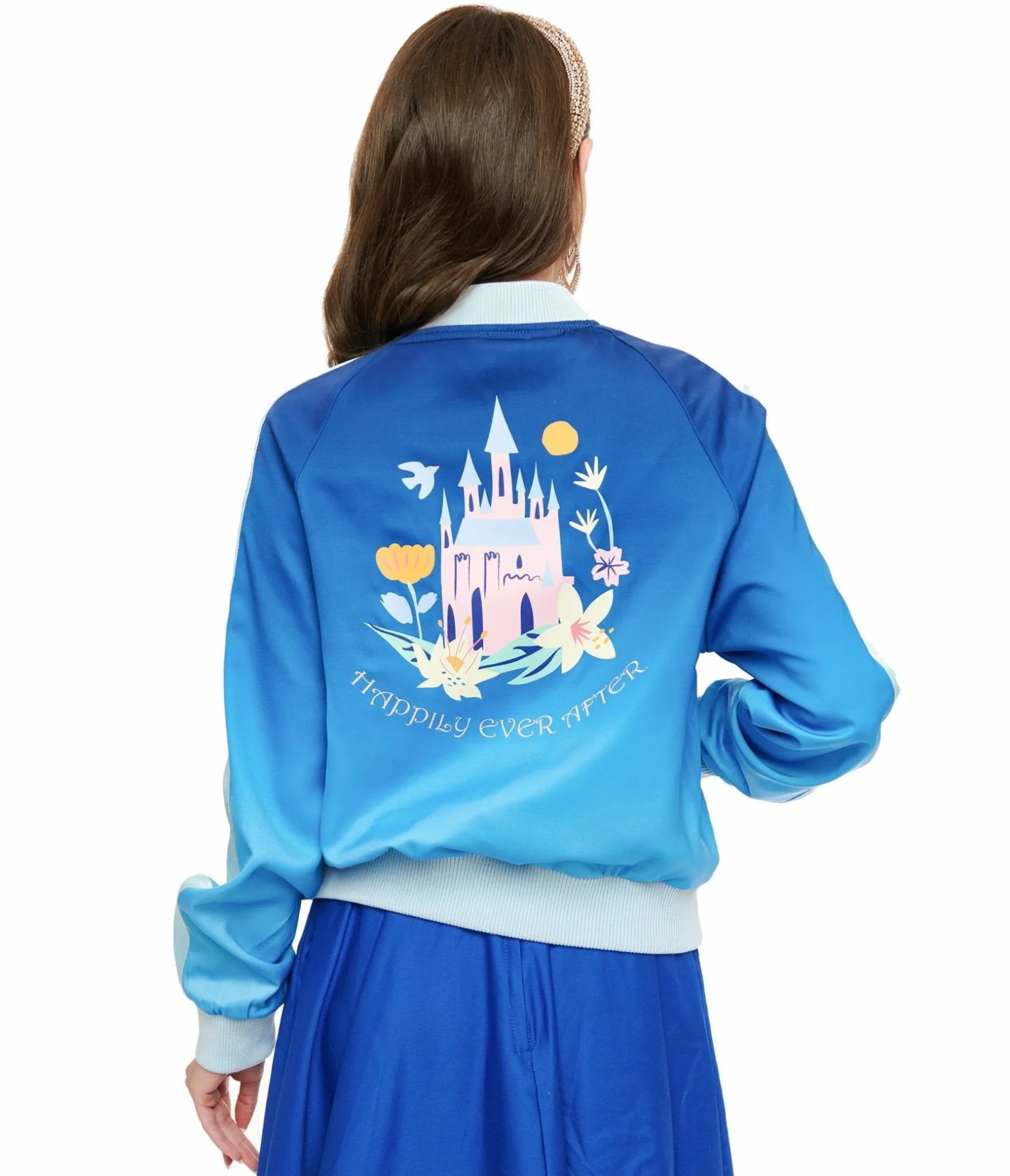 Unique Vintage Disney Princess collection by Cinderella Blue Ombre Long Sleeve Bomber Jacket Cheap