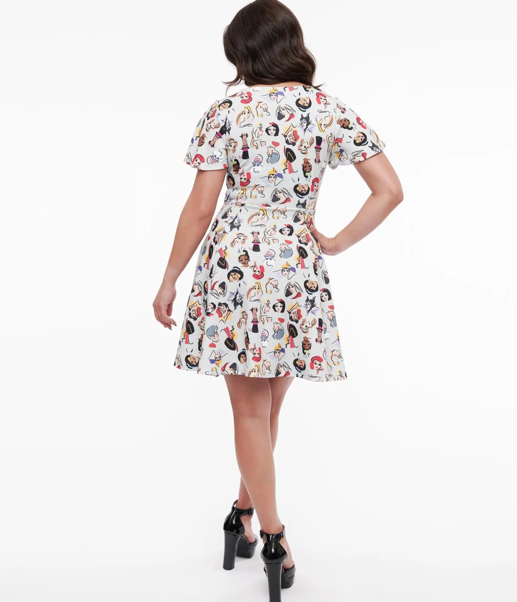 Unique Vintage Disney Princess Collection by Grey Princess & Villain All Over Print Fit & Flare Dress Sale