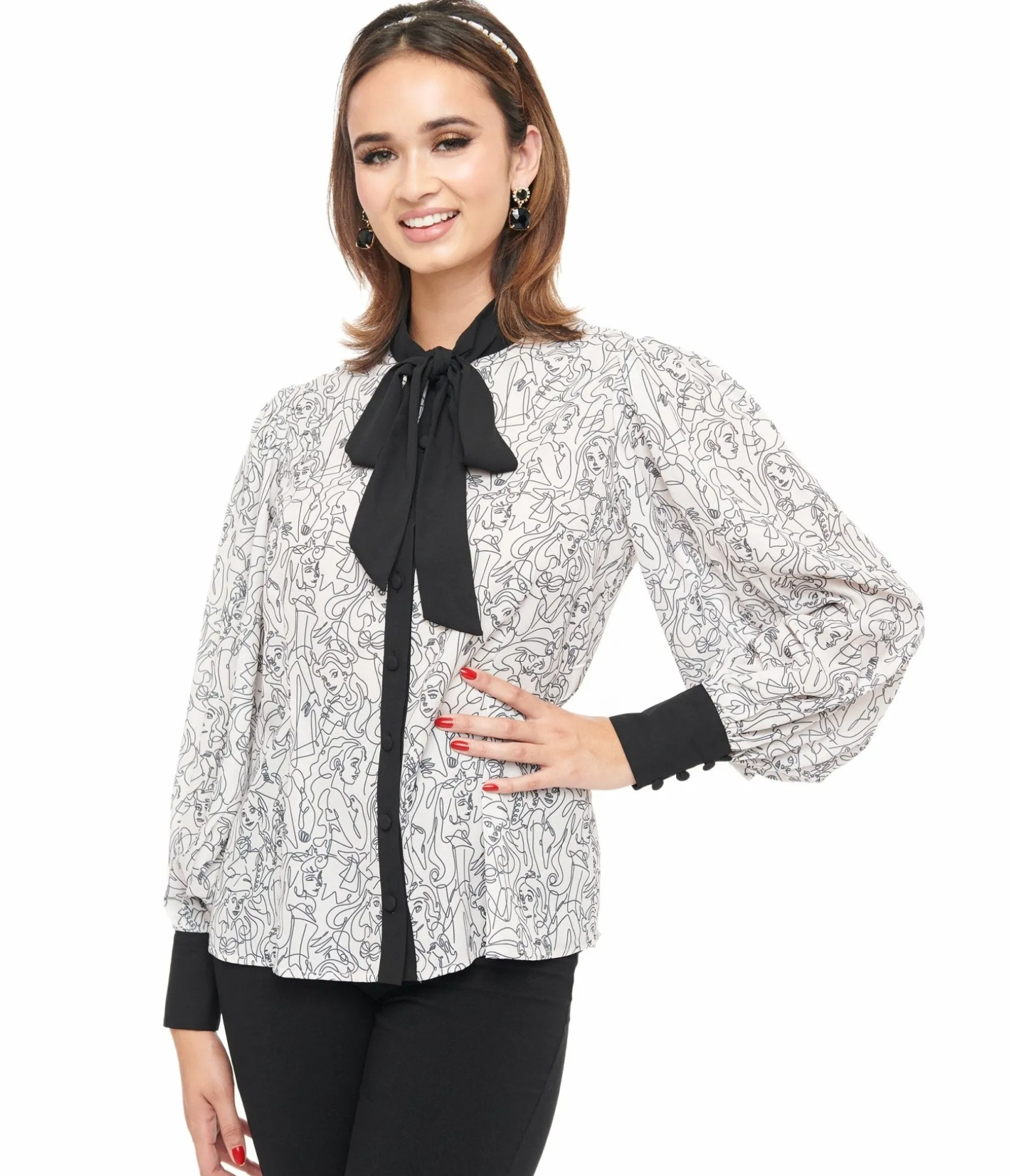 Unique Vintage Disney Princess collection by Ivory & Black Princess Print Gwen Blouse Best Sale