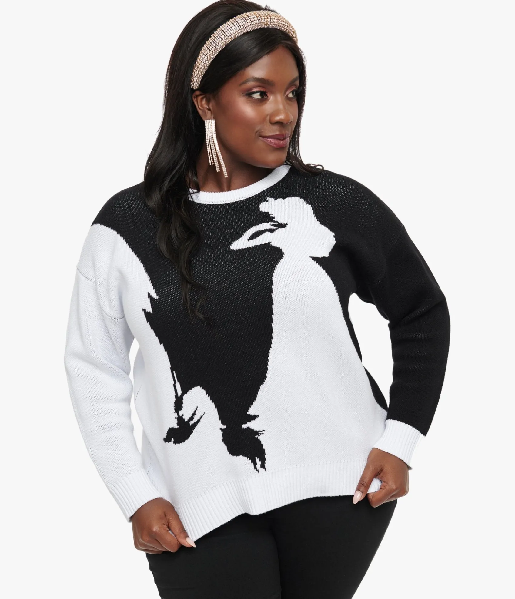 Unique Vintage Disney Princess collection by Plus Size Black & White Maleficent Aurora Sweater New