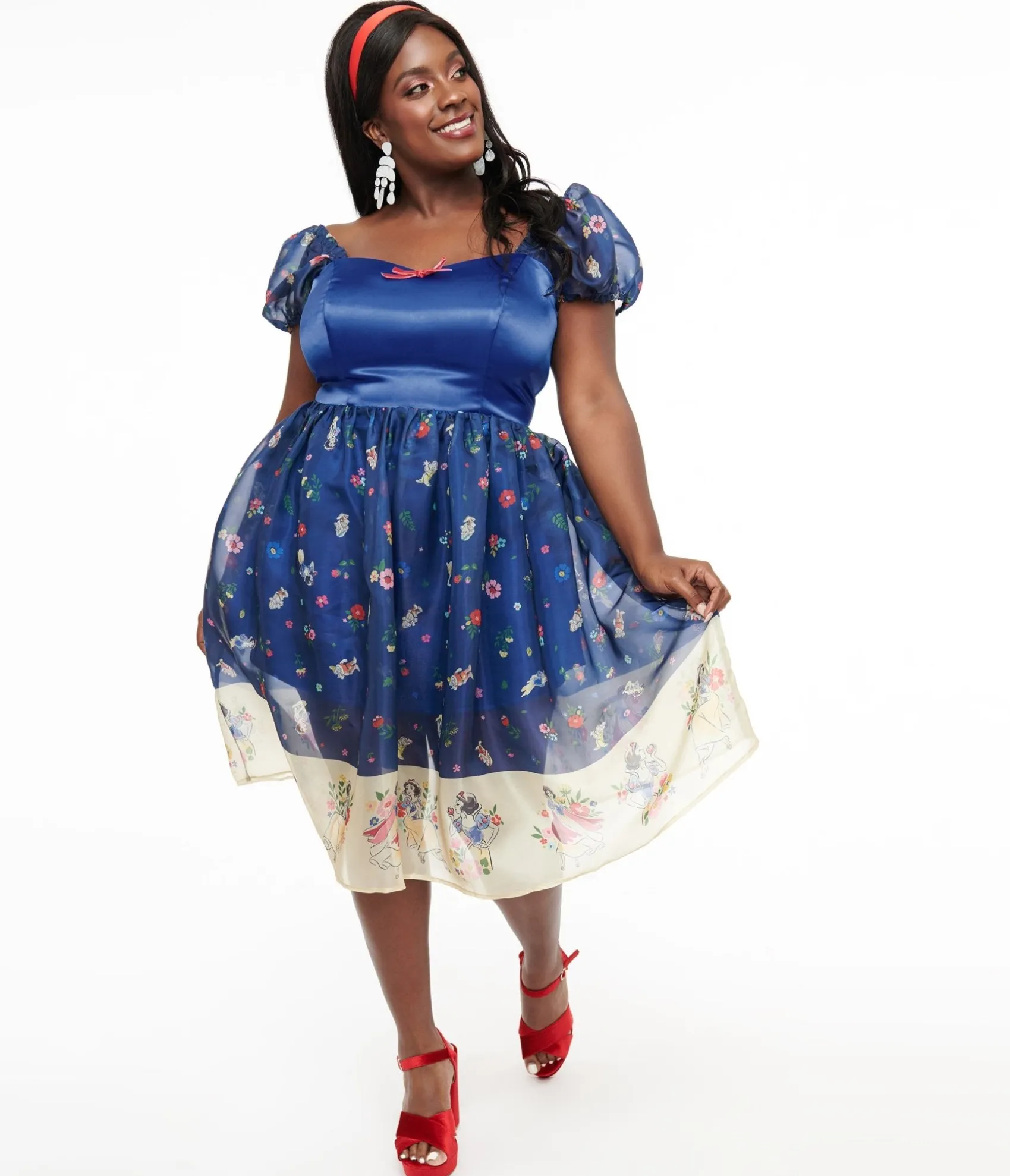 Unique Vintage Disney Princess collection by Plus Size Blue Snow White Print Sweetheart Dress Store