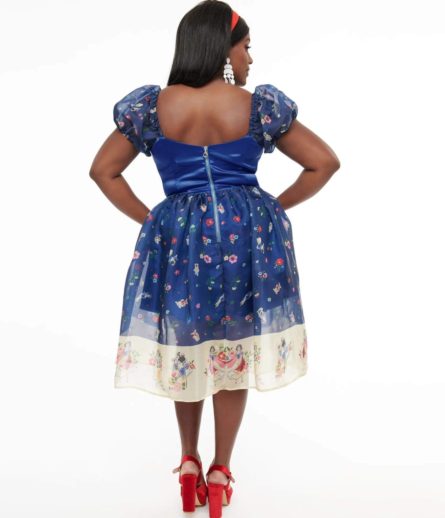 Unique Vintage Disney Princess collection by Plus Size Blue Snow White Print Sweetheart Dress Store