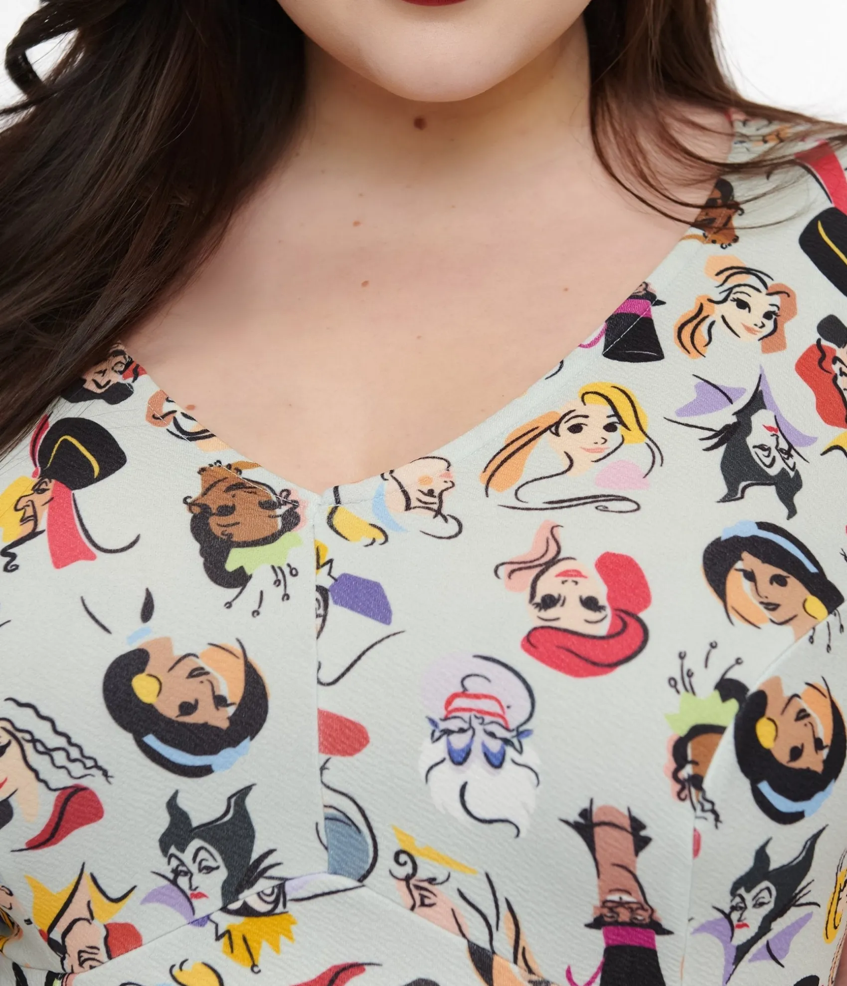 Unique Vintage Disney Princess Collection by Plus Size Grey Princess & Villain All Over Print Fit & Flare Dress Discount