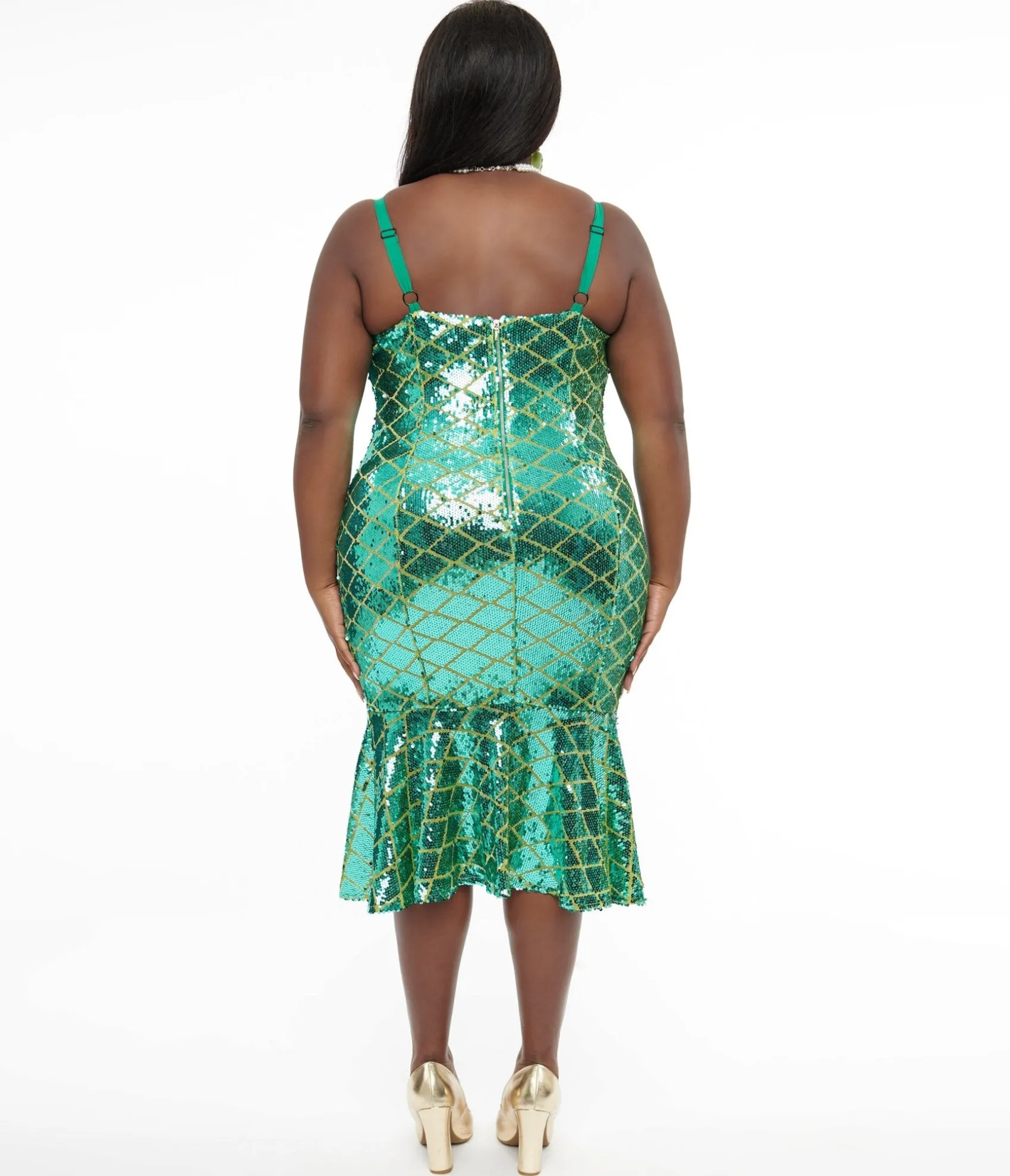Unique Vintage Disney Princess collection by Plus Size Princess Ariel Green & Gold Sequin Wiggle Dress Discount