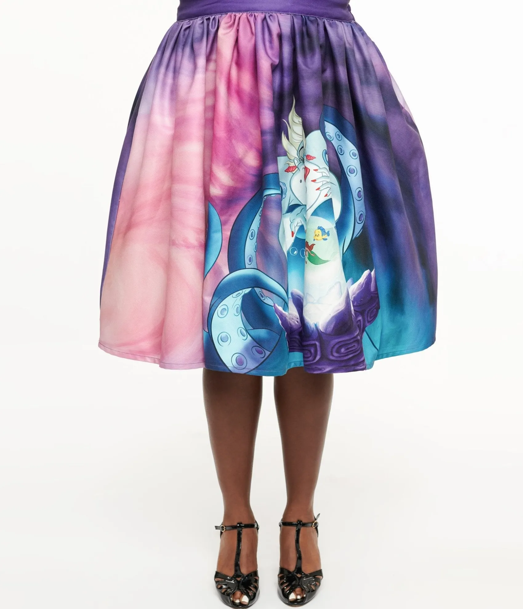Unique Vintage Disney Princess Collection by Plus Size Ursula & Princess Ariel Print Gellar Swing Skirt Best Sale