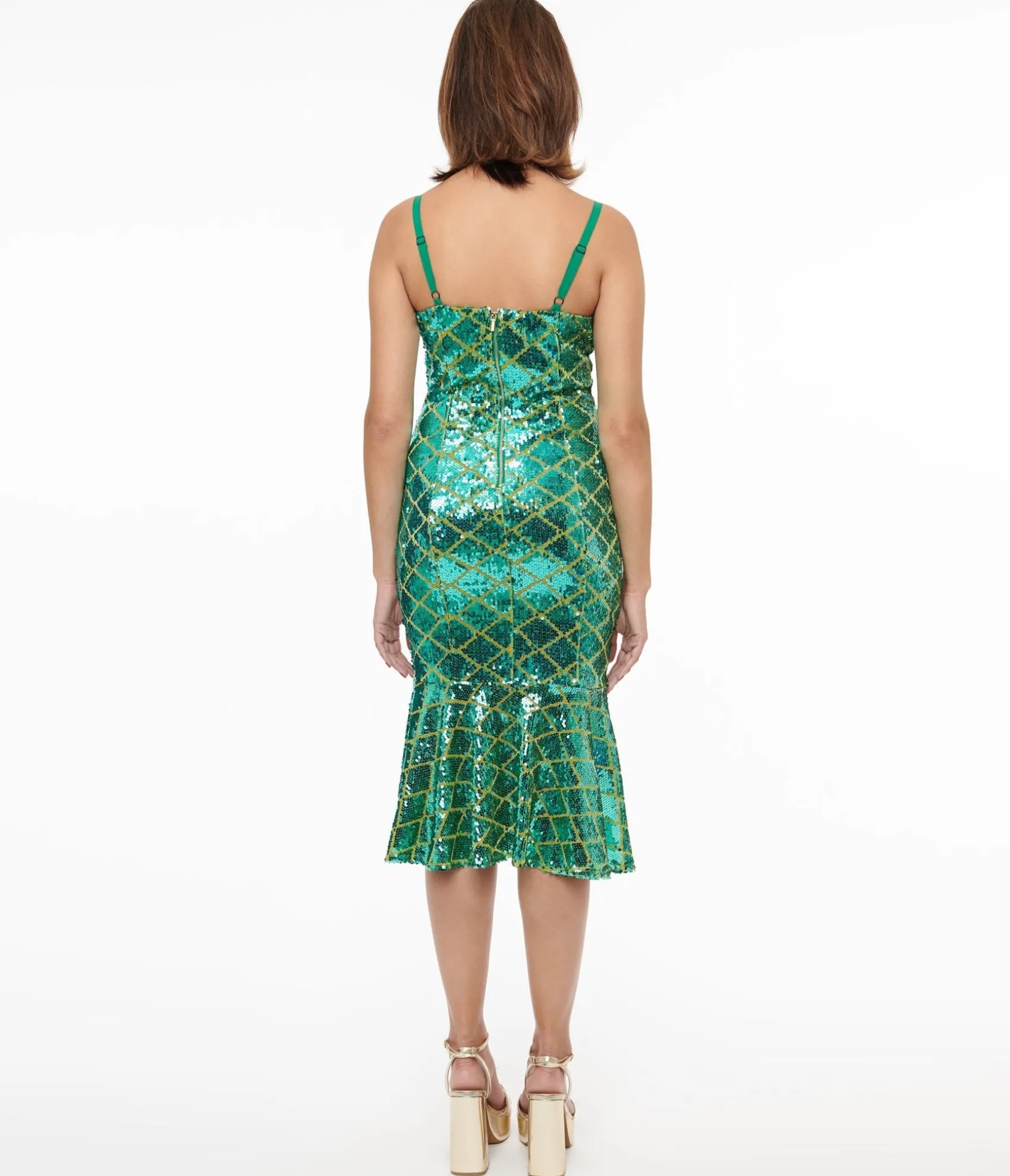 Unique Vintage Disney Princess collection by Princess Ariel Green & Gold Sequin Wiggle Dress Fashion