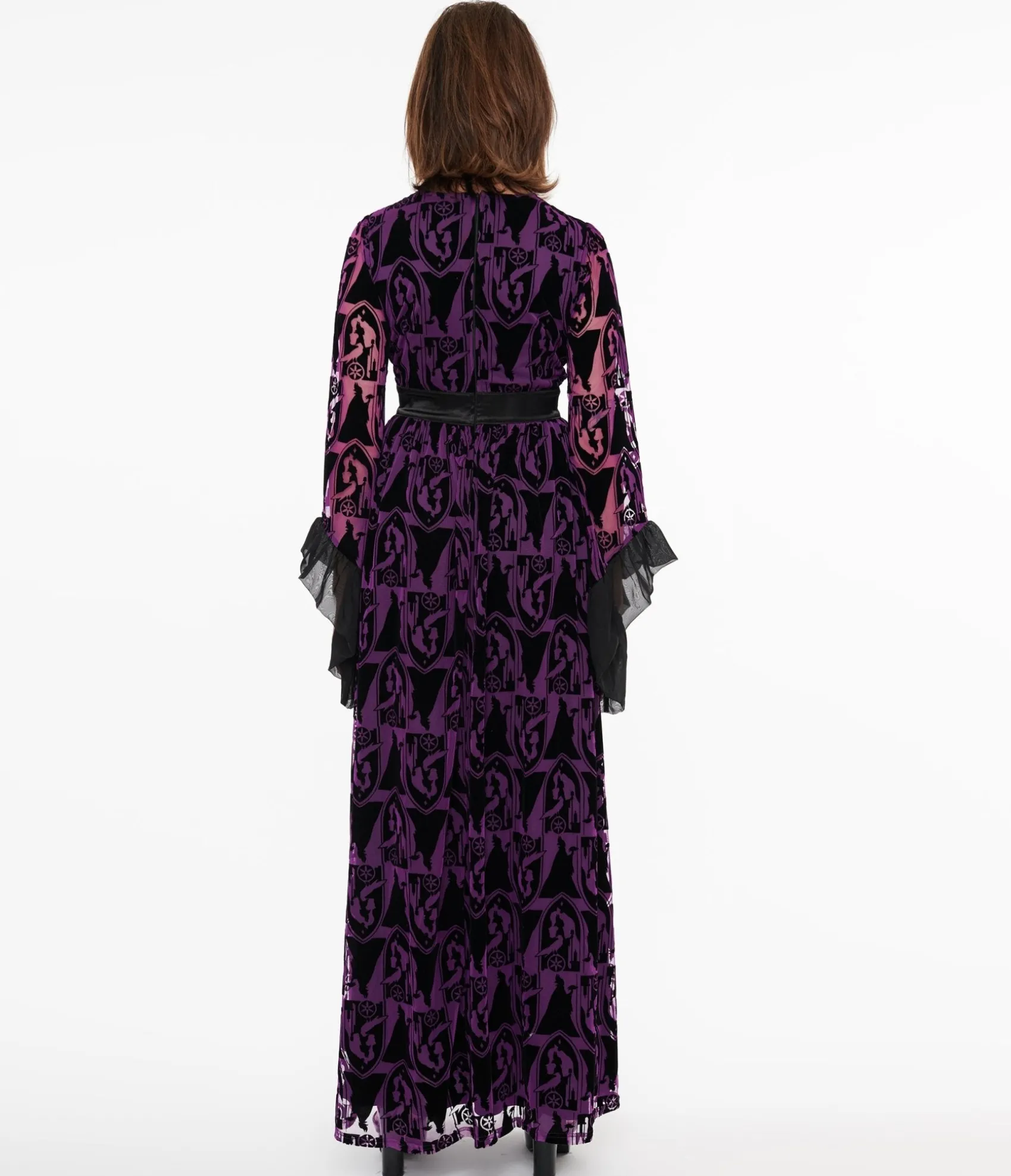 Unique Vintage Disney Princess collection by Purple & Black Velvet Burnout Maleficent Print Maxi Dress Best Sale