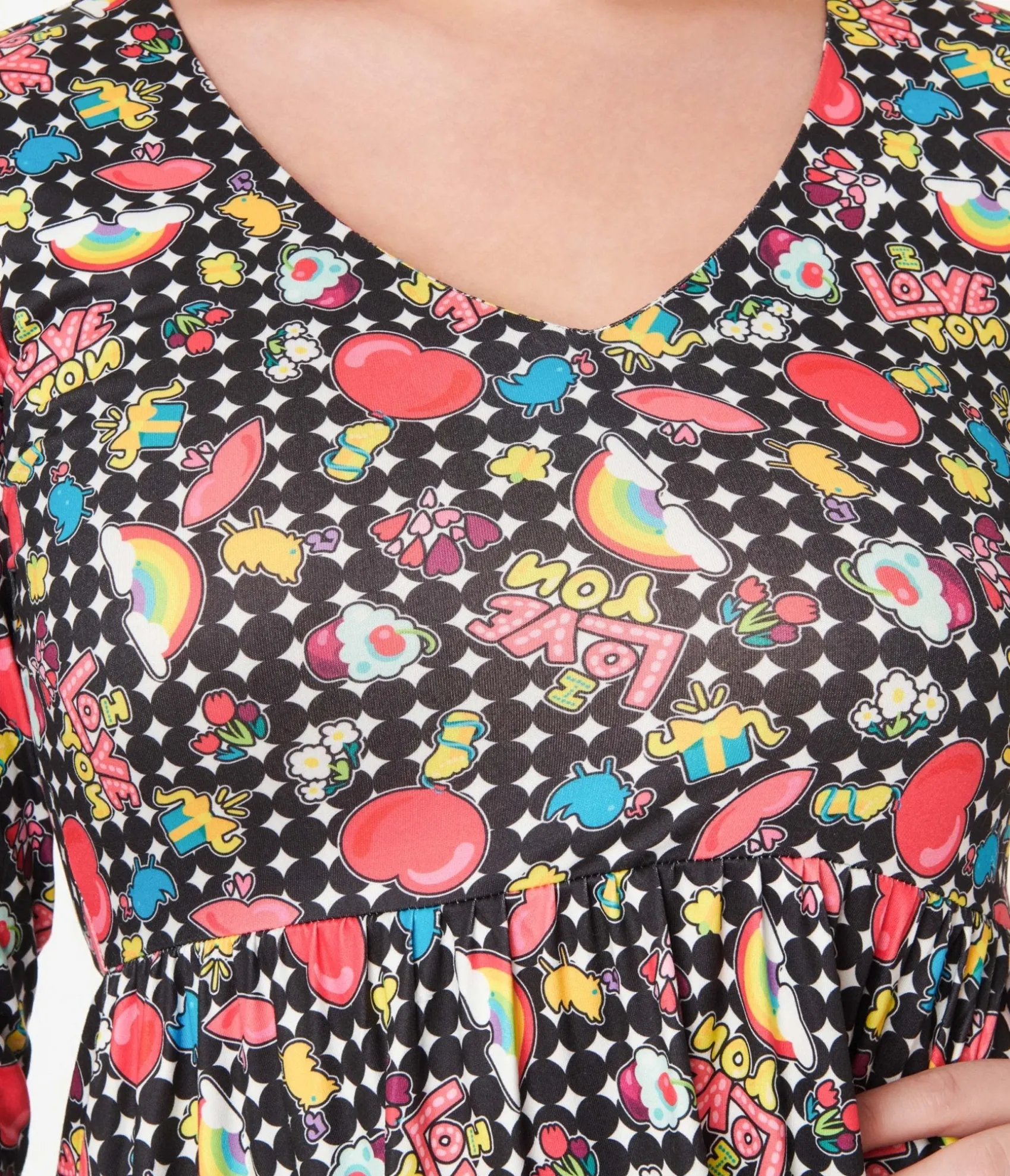 Unique Vintage Dolly & Dotty Black & Rainbow Retro Print Flare Dress New