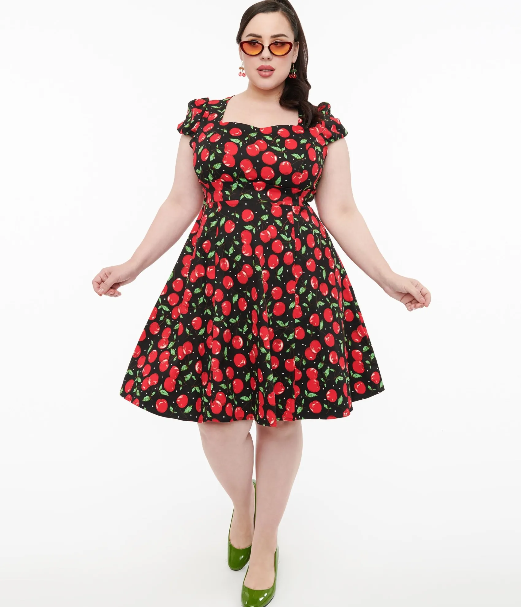 Unique Vintage Dolly & Dotty 1950s Black Cherry Swing Dress Best Sale