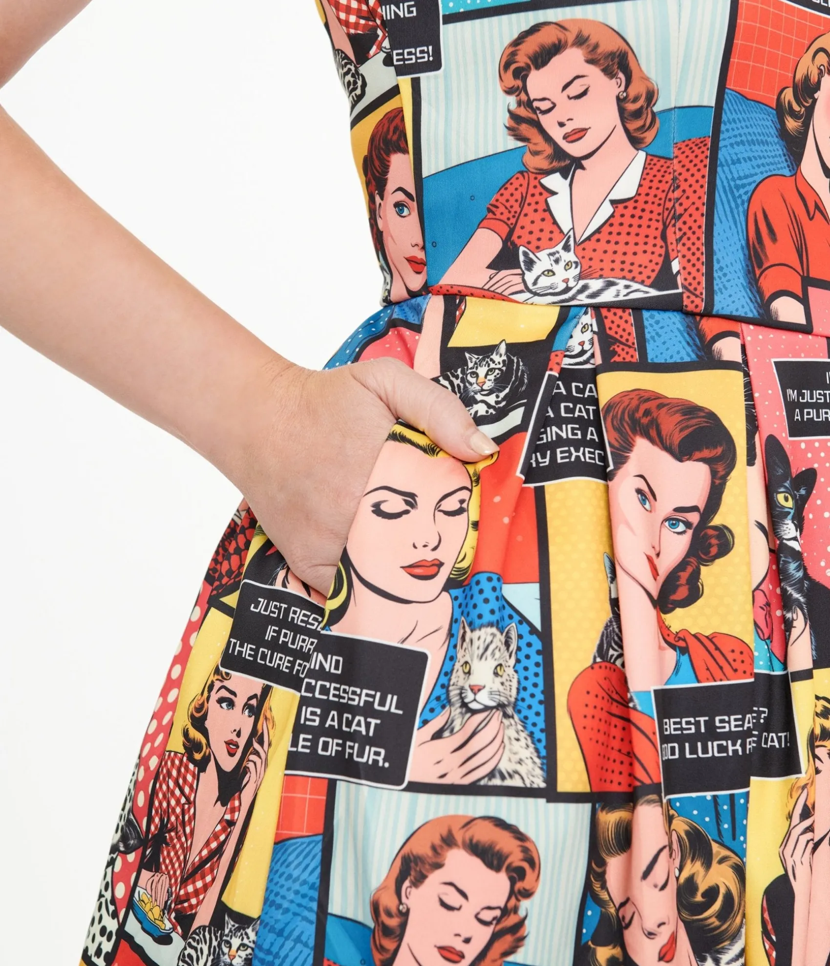 Unique Vintage Dolly & Dotty 1950s Cat Lover Comic Amanda Swing Dress Store