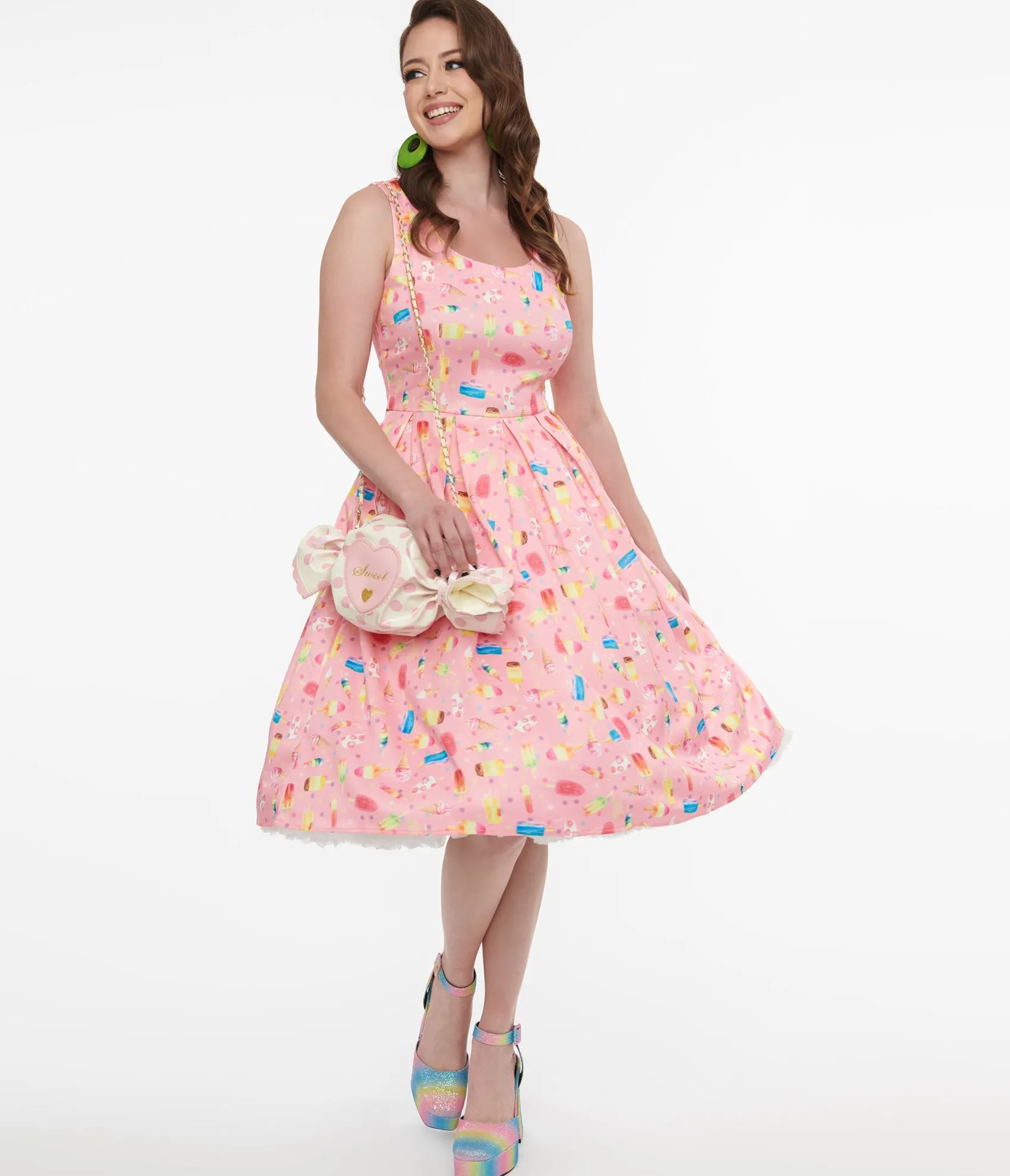 Unique Vintage Dolly & Dotty 1950s Pink Ice Pop Amanda Swing Dress Online