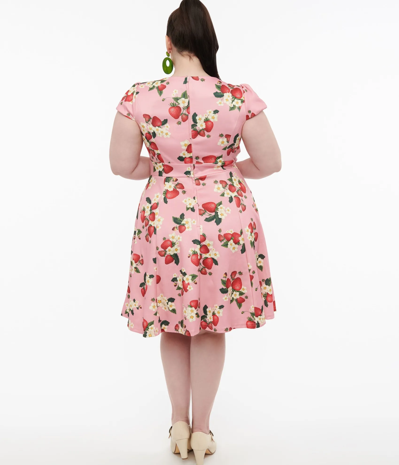 Unique Vintage Dolly & Dotty 1950s Pink Strawberry Print Claudia Swing Dress Best