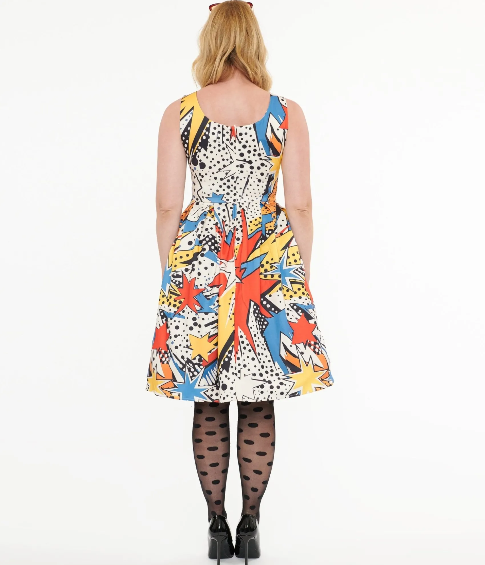 Unique Vintage Dolly & Dotty 1950s Pop Art Explosion Amanda Swing Dress Cheap