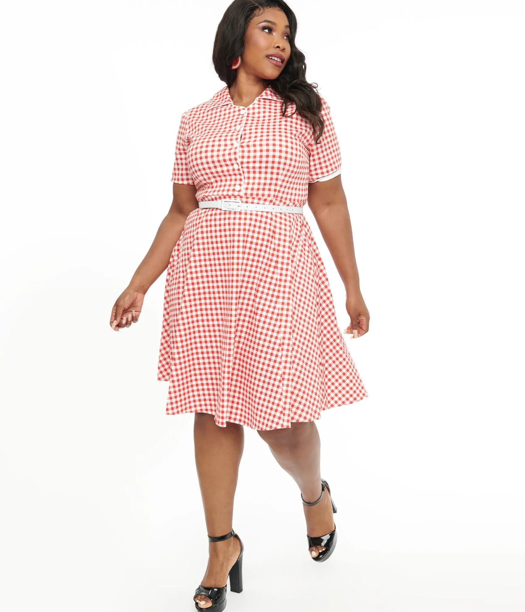 Unique Vintage Dolly & Dotty 1950s Red Gingham Penelope Rockabilly Swing Shirt Dress Hot