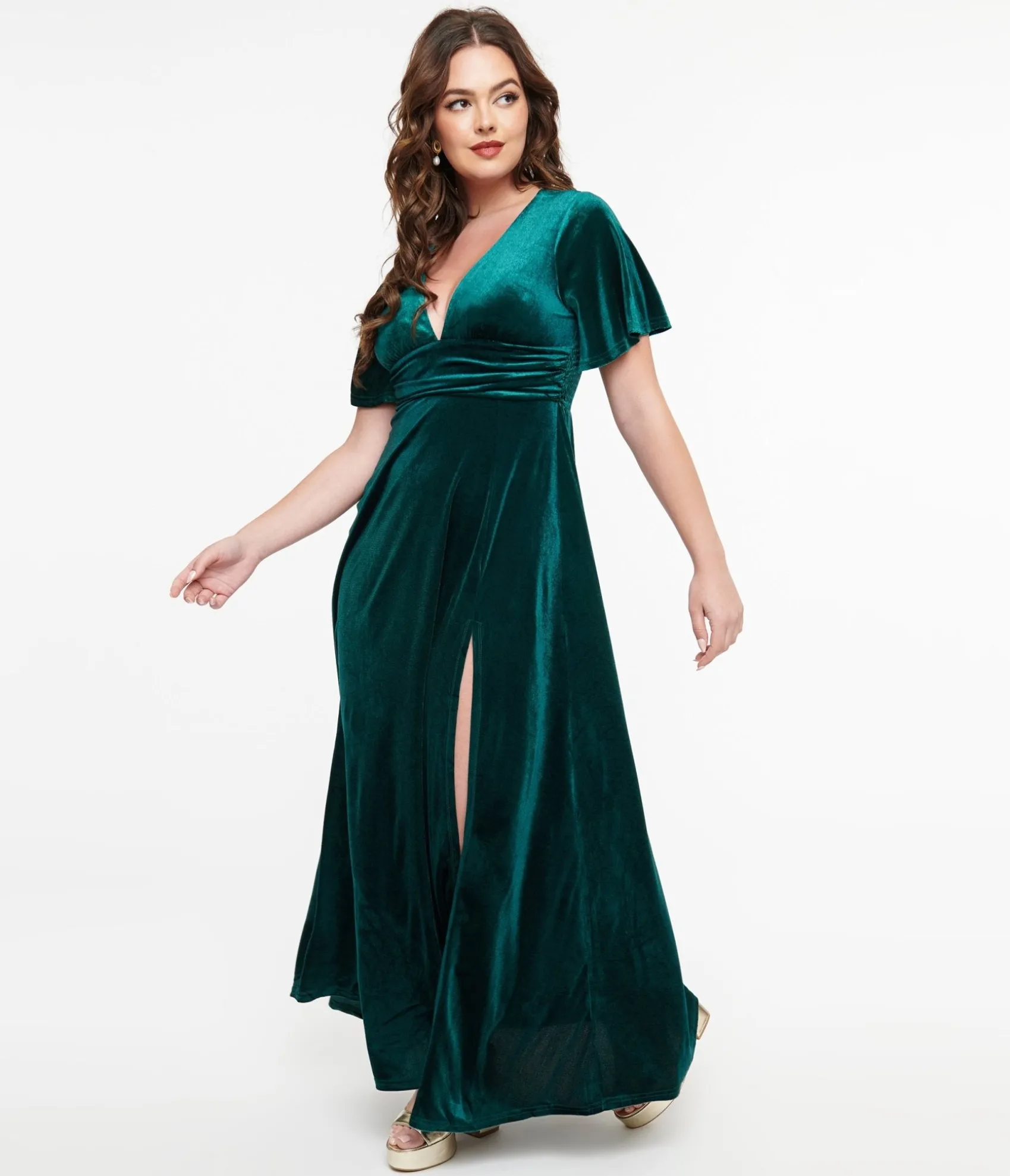 Unique Vintage Emerald Velvet Berenice Maxi Dress Clearance