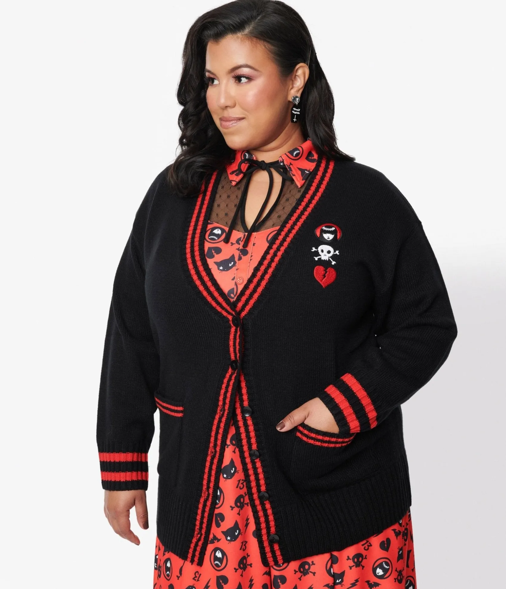 Unique Vintage Emily The Strange x Black & Red Long Cardigan Sale