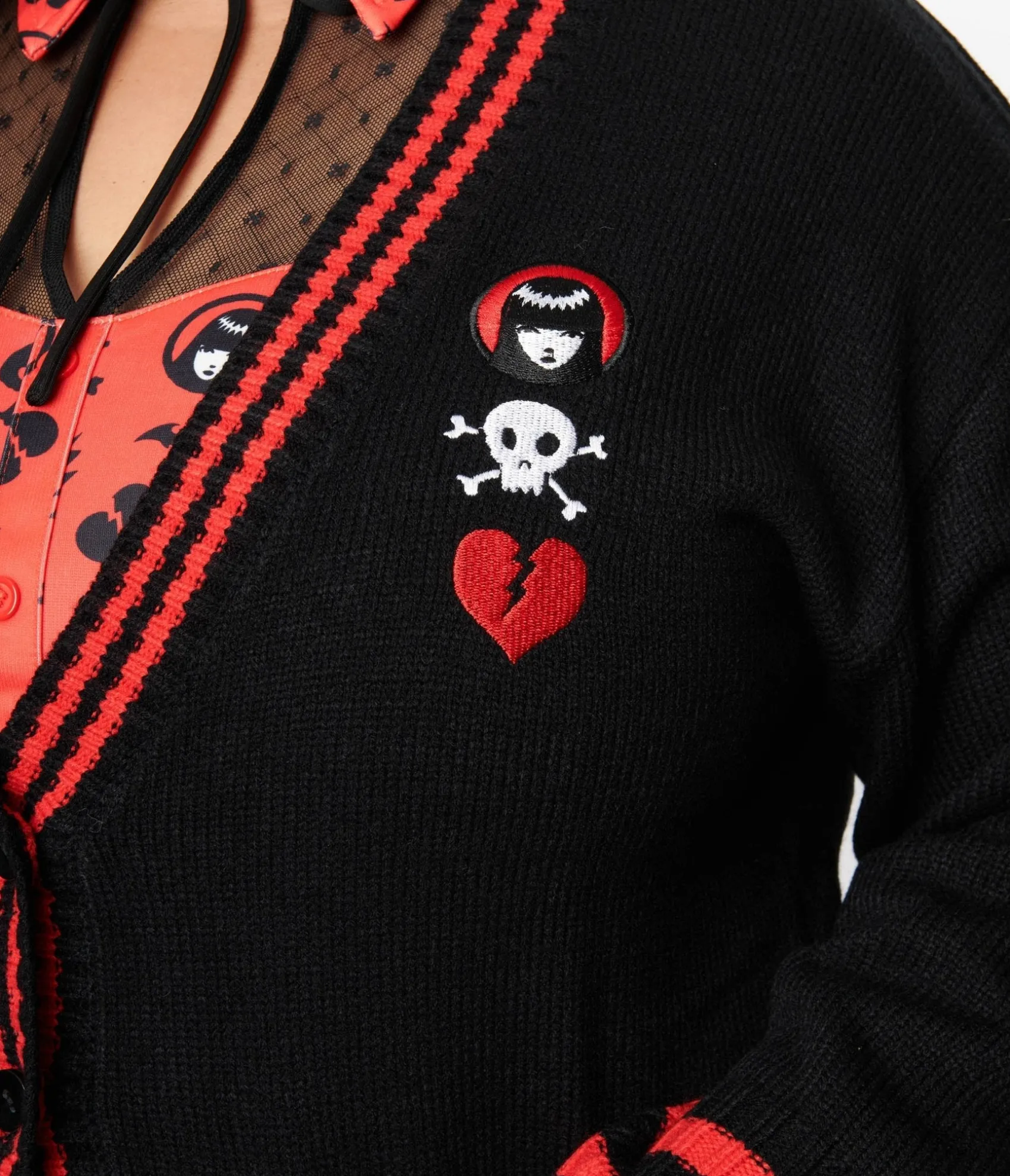Unique Vintage Emily The Strange x Black & Red Long Cardigan Sale