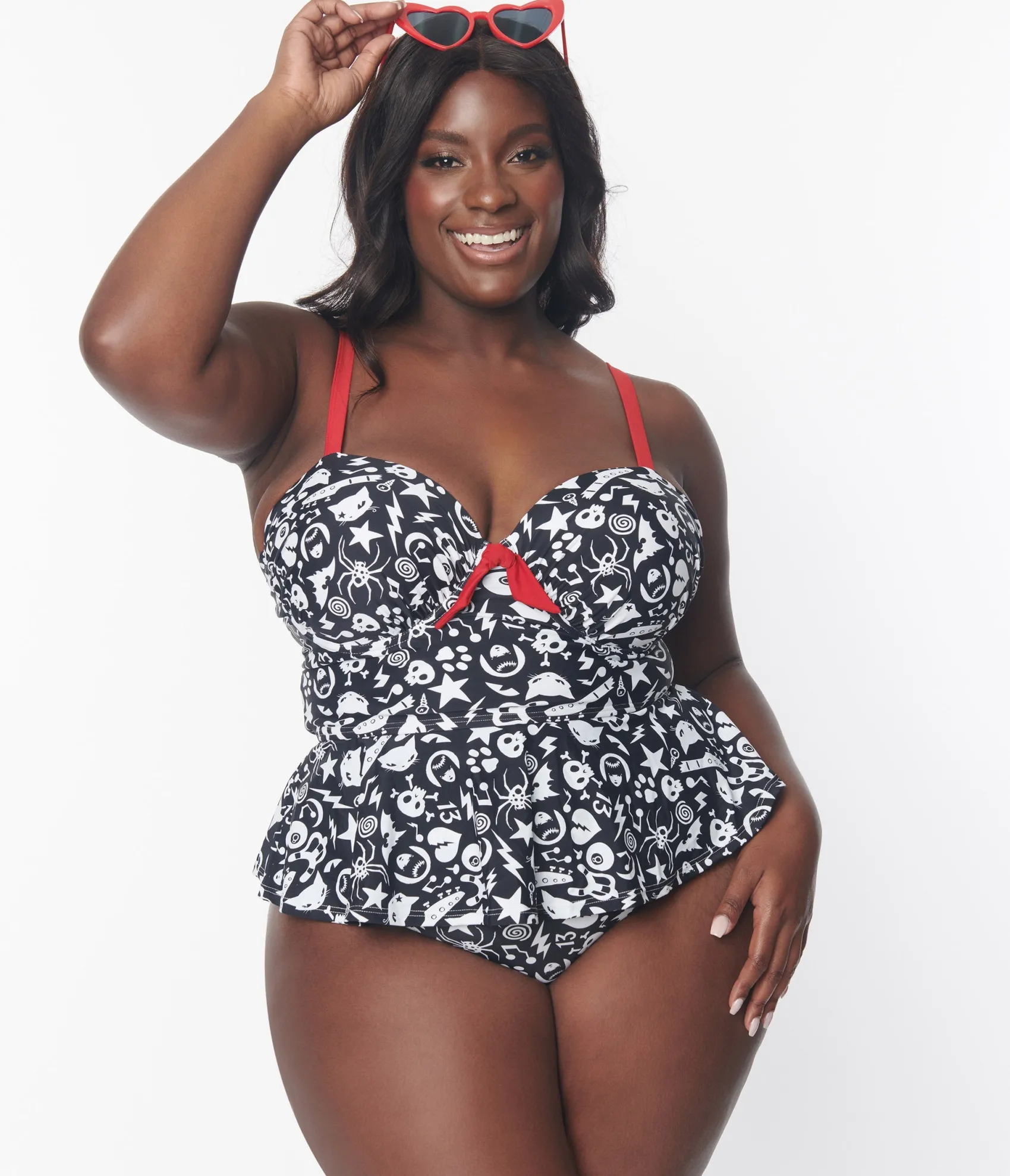 Unique Vintage Emily The Strange x Plus Size Black & White Tankini Swim Top Best Sale