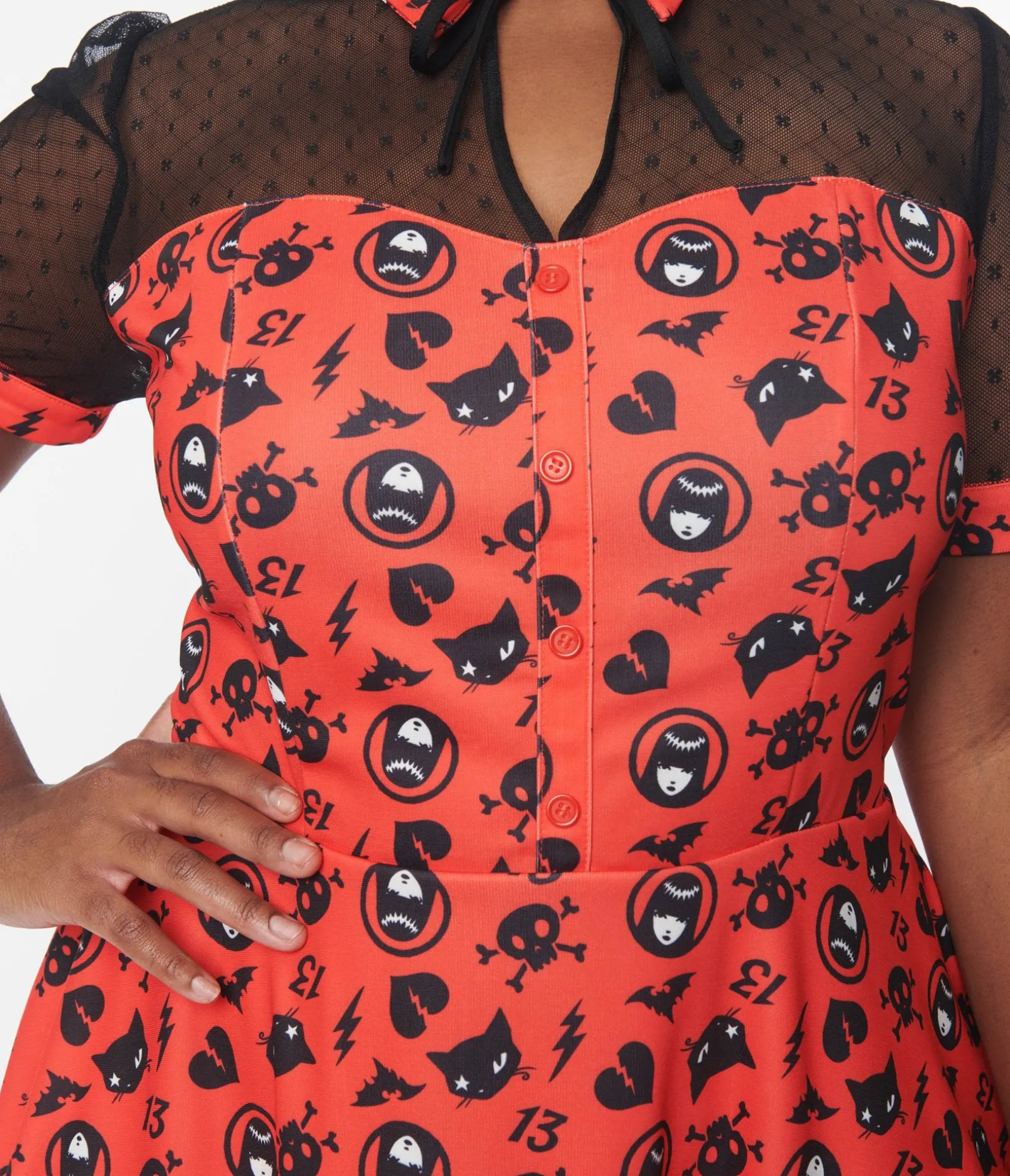 Unique Vintage Emily The Strange x Red & Black Mesh Fit & Flare Dress Discount
