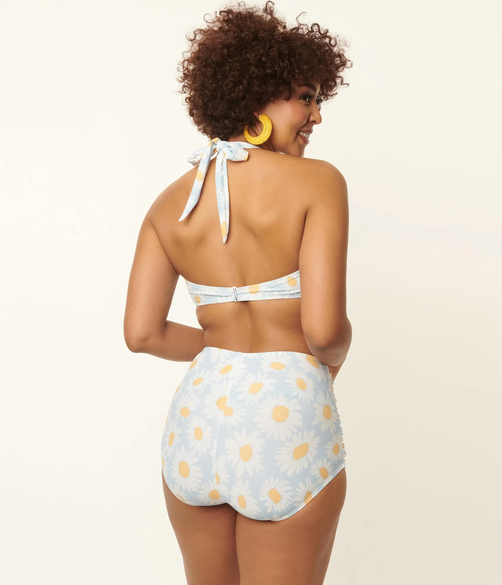 Unique Vintage Esther Williams 1950s Light Blue & White Daisy Print Bikini Set Outlet