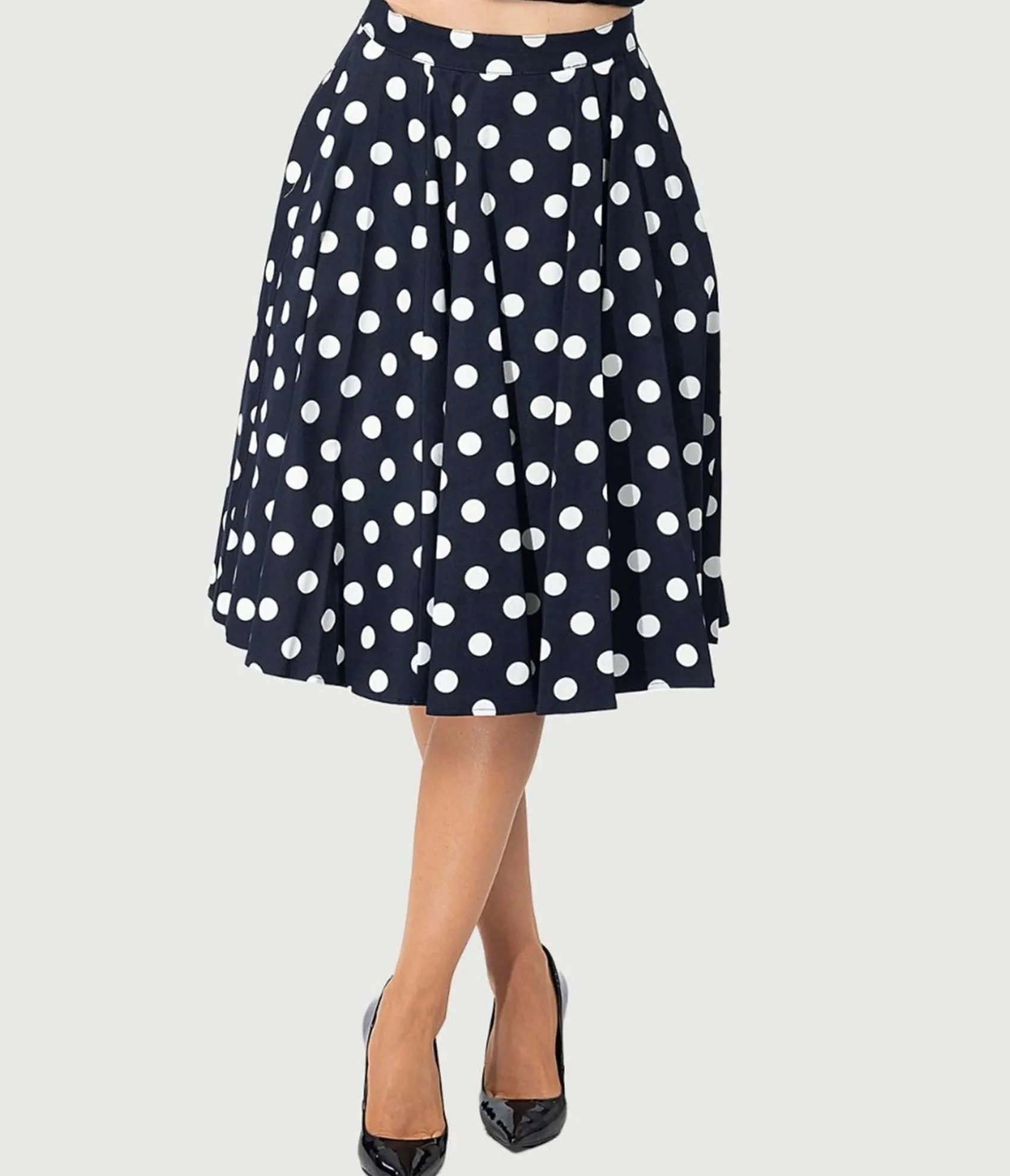 Unique Vintage Eva Rose 1950s Black & White Polka Dot Flare Skirt Discount