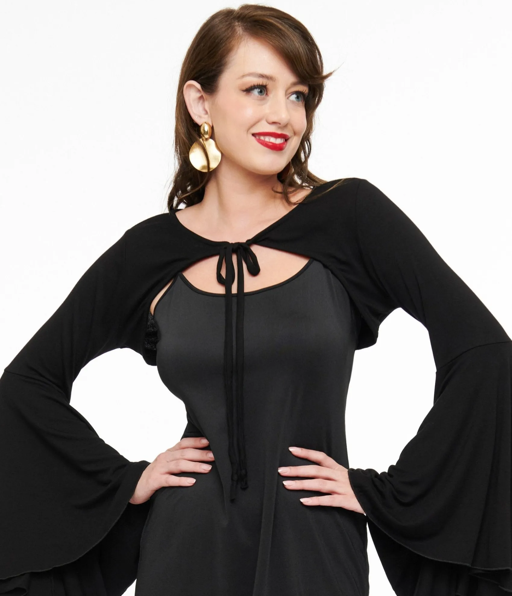 Unique Vintage Foxblood Black Bell Sleeve Bolero Outlet