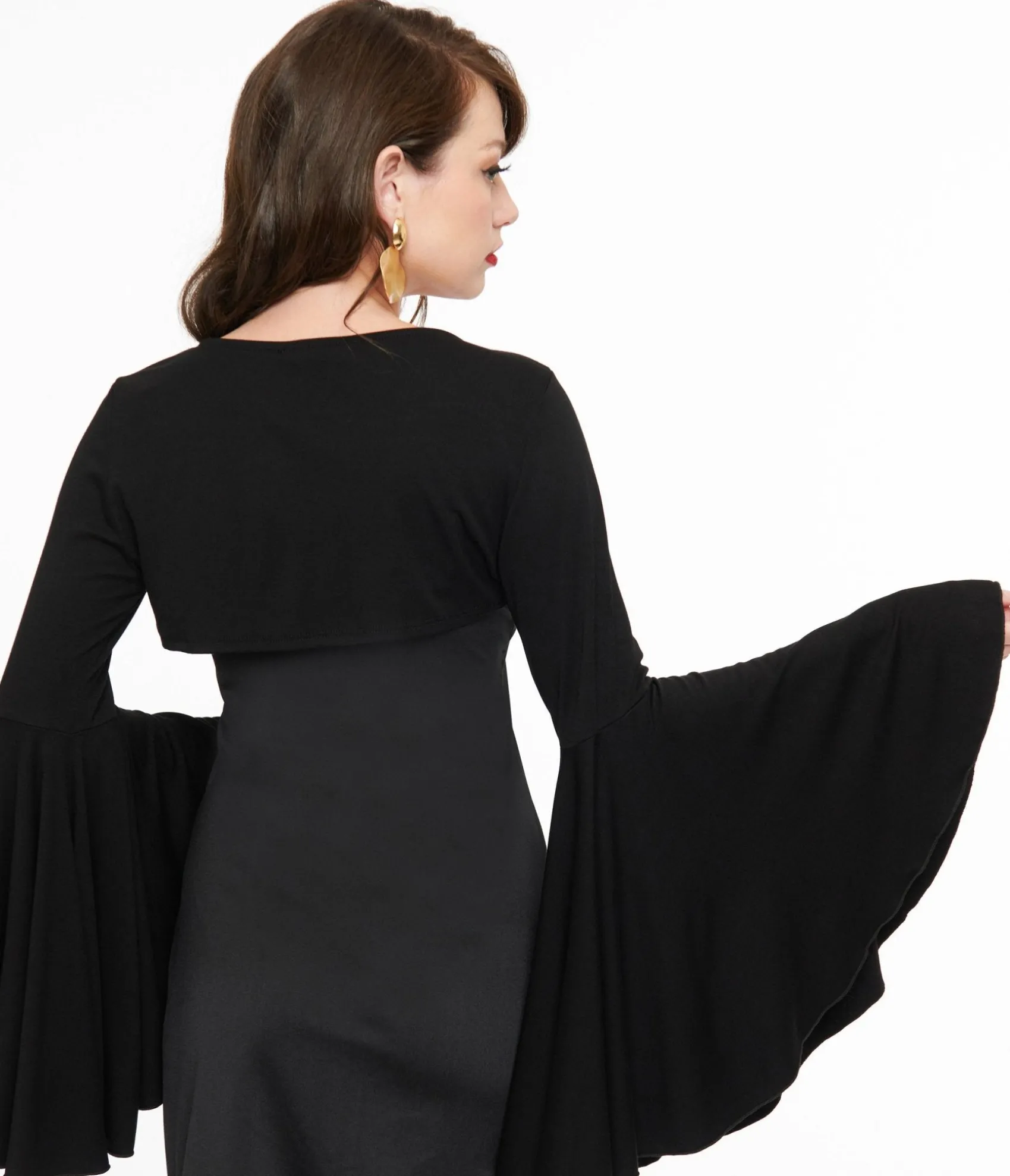 Unique Vintage Foxblood Black Bell Sleeve Bolero Outlet