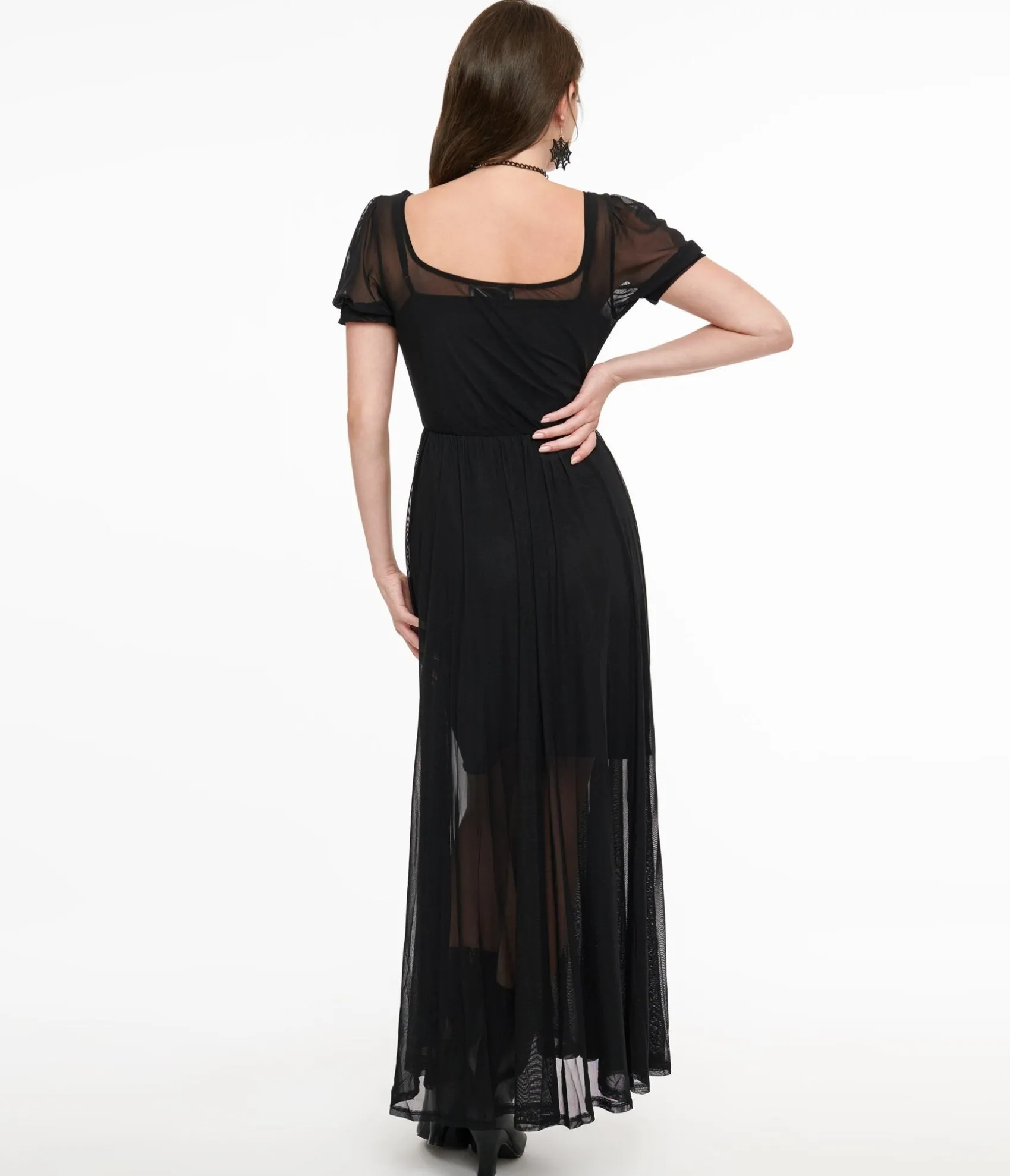 Unique Vintage Foxblood Black Sheer Mesh Lily Maxi Dress New