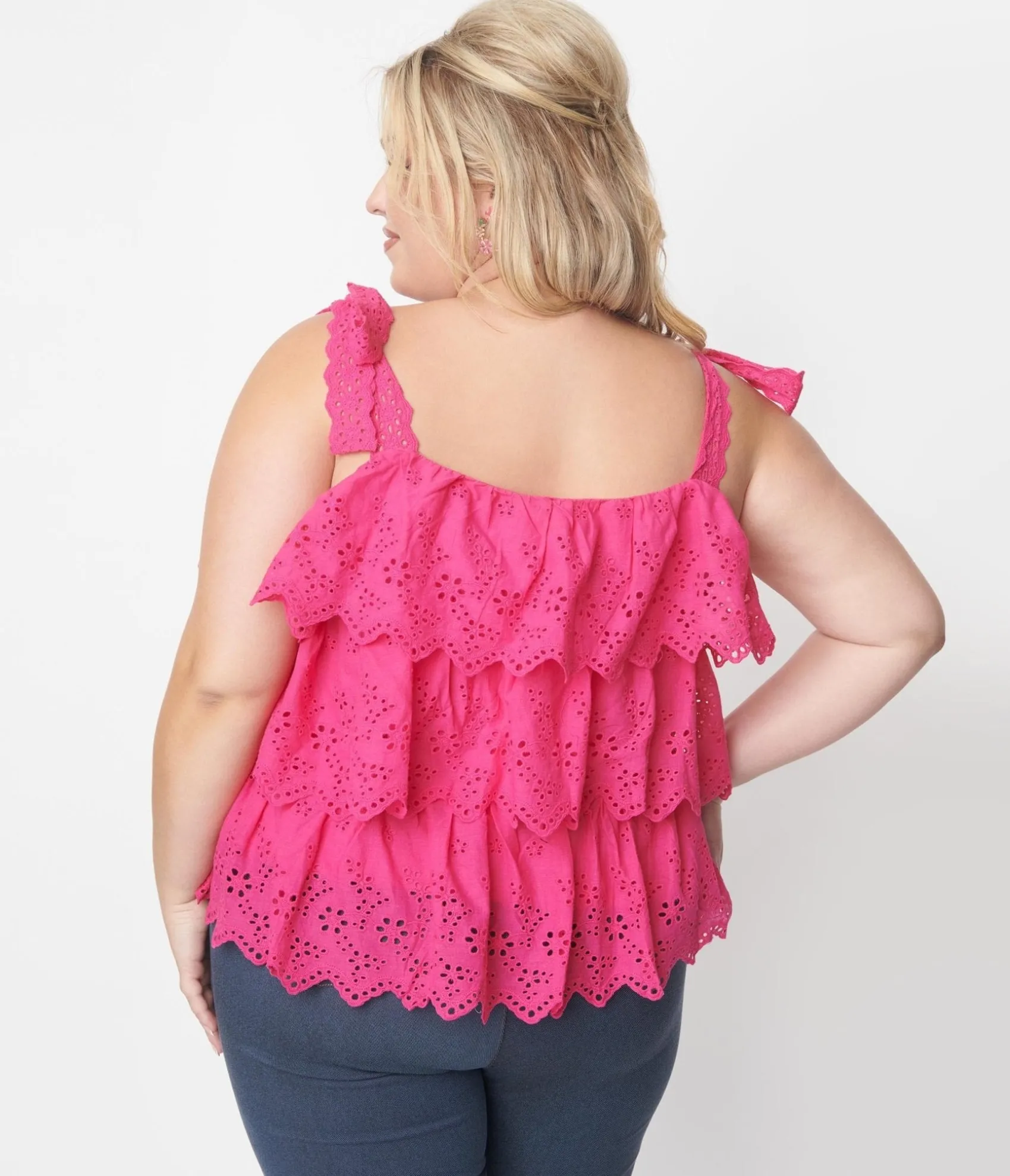 Unique Vintage Fuchsia Tiered Eyelet Blouse Best