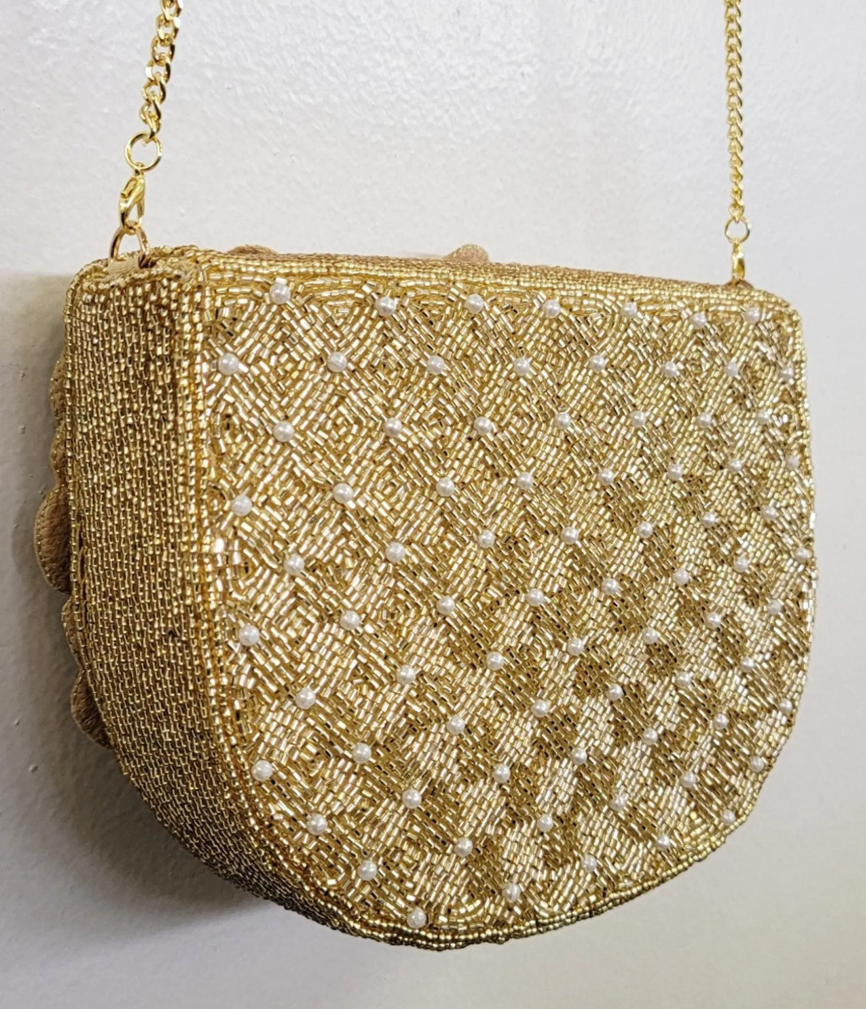 Unique Vintage Gold Flower Beaded Crossbody Bag Fashion