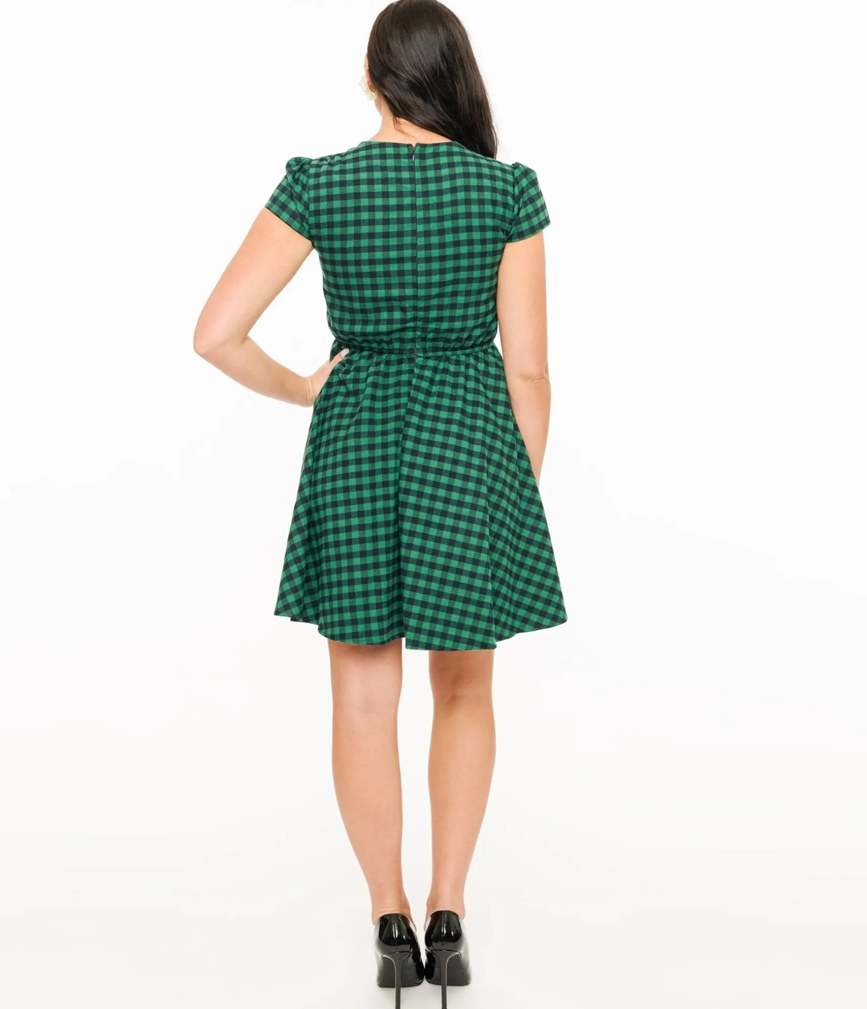 Unique Vintage Green & Black Plaid Mini Dress Best