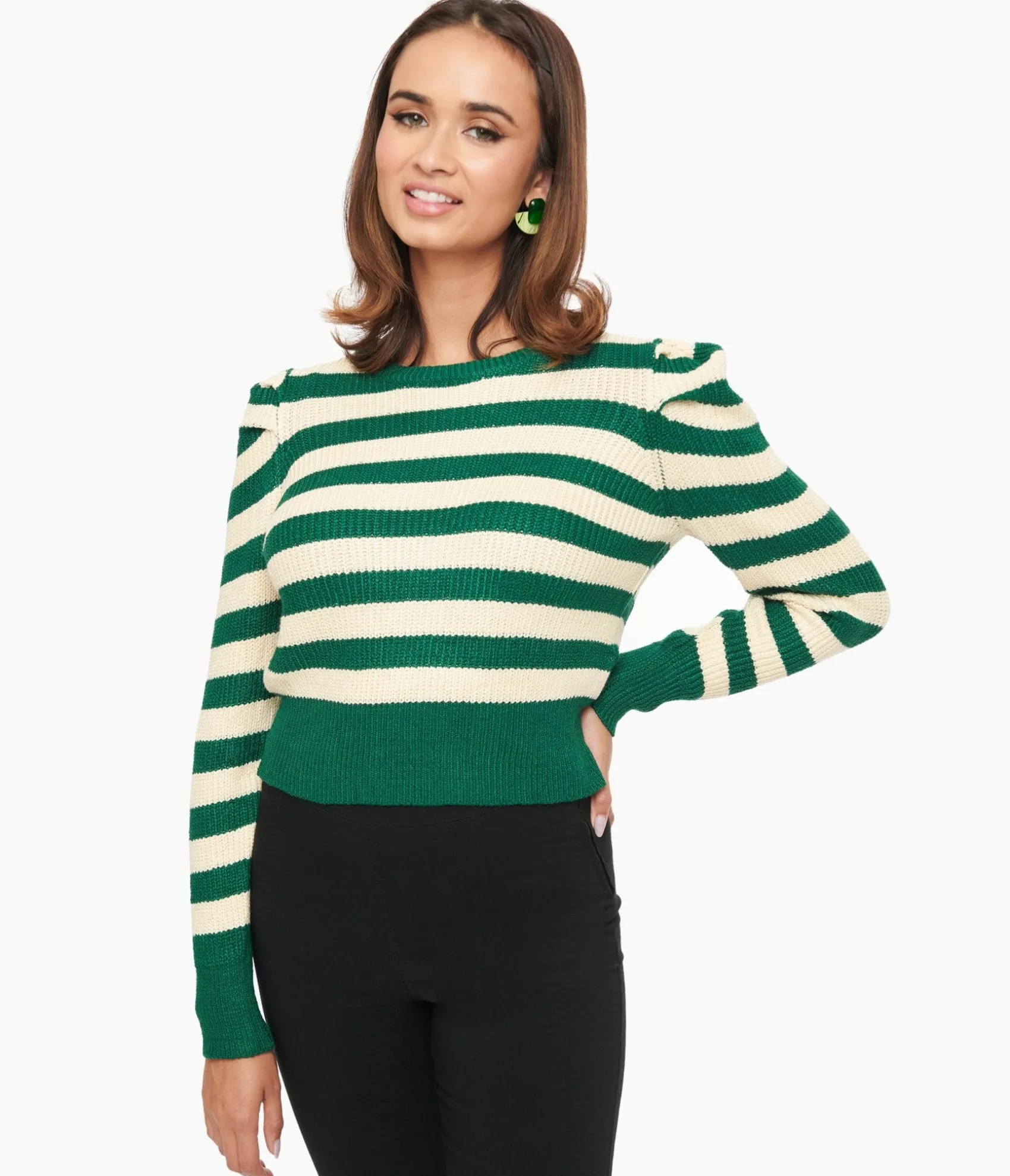 Unique Vintage Green & White Stripe Yara Knit Sweater Store