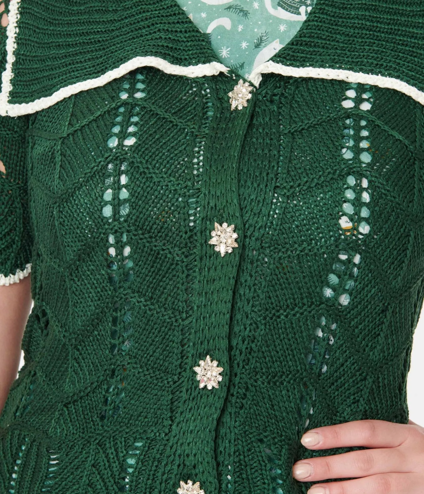 Unique Vintage Green Perforated Knit Cardigan Clearance