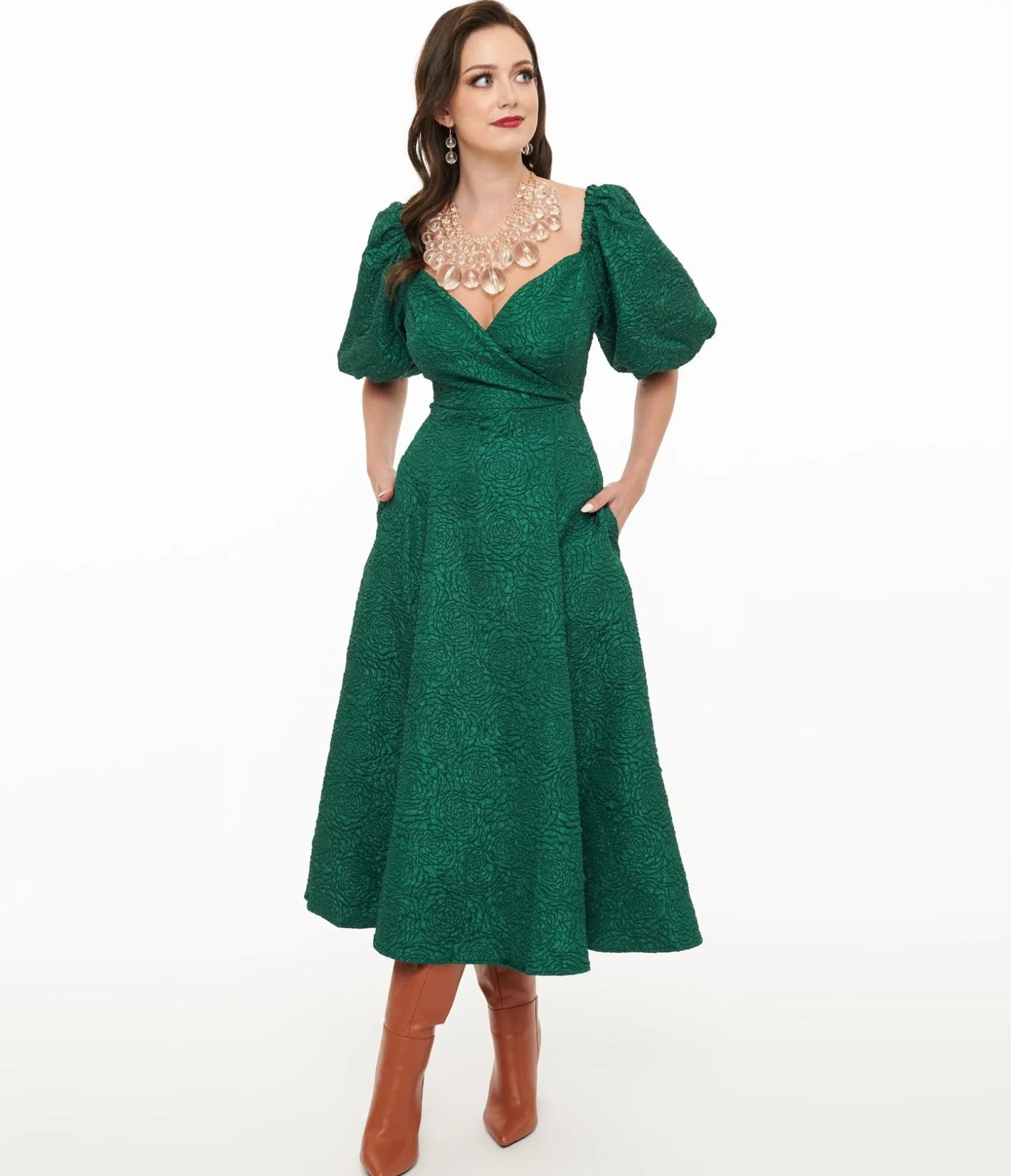 Unique Vintage Green Textured Goddress Behavior Midi Dress Cheap