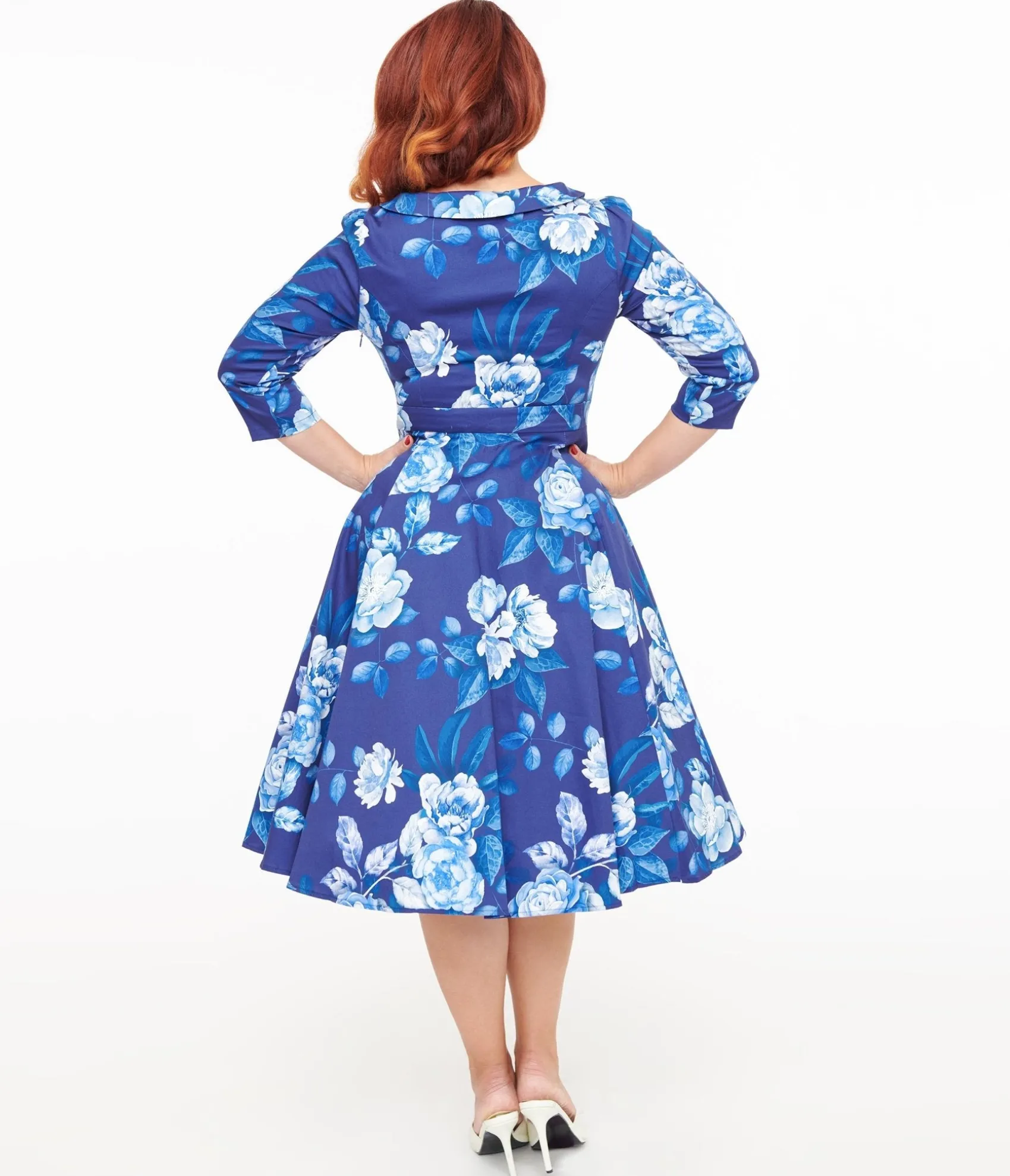 Unique Vintage Hearts & Roses Blue & White Floral Dafney Swing Dress Flash Sale