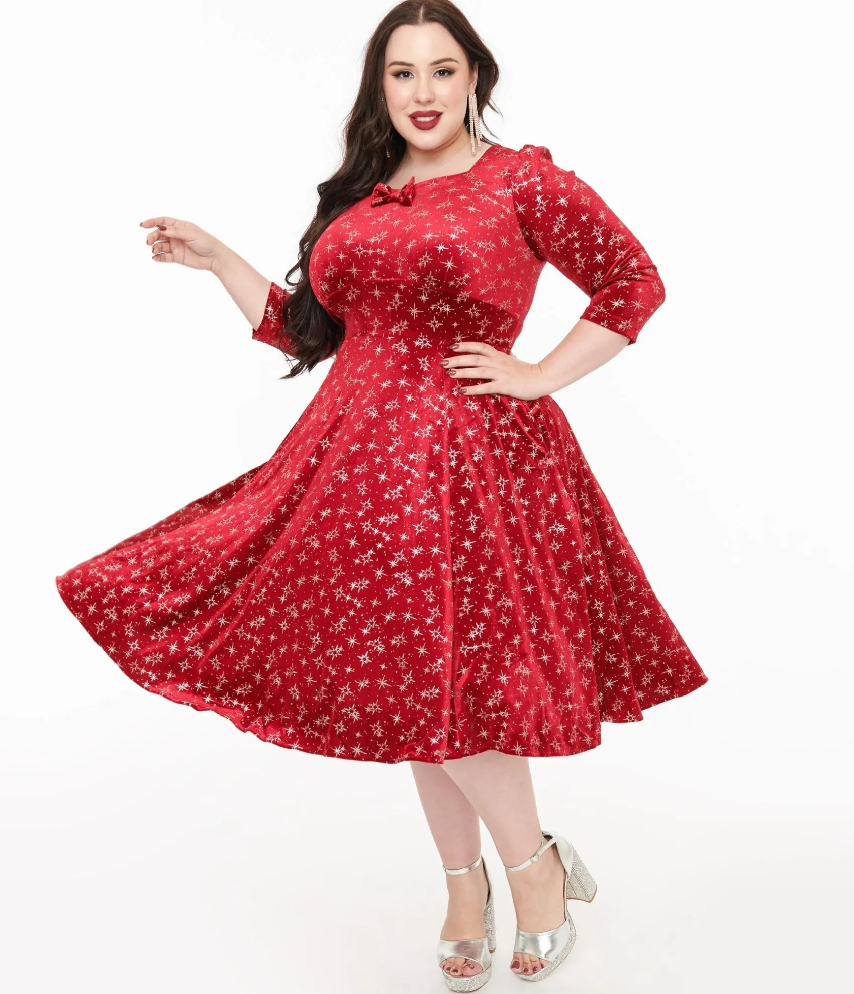 Unique Vintage Hearts & Roses Plus Size Burgundy Sparkle Paris Swing Dress Fashion