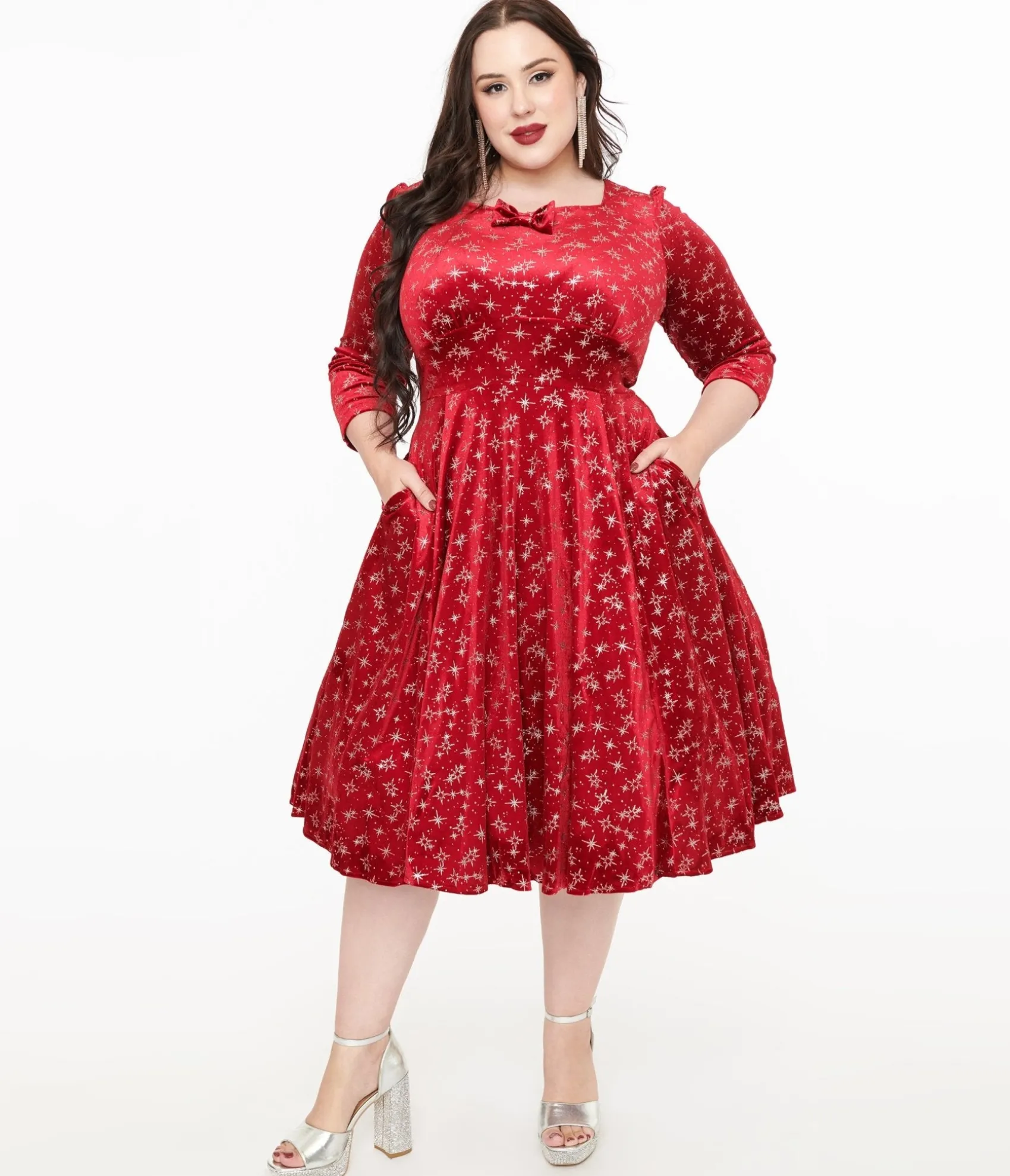 Unique Vintage Hearts & Roses Plus Size Burgundy Sparkle Paris Swing Dress Fashion