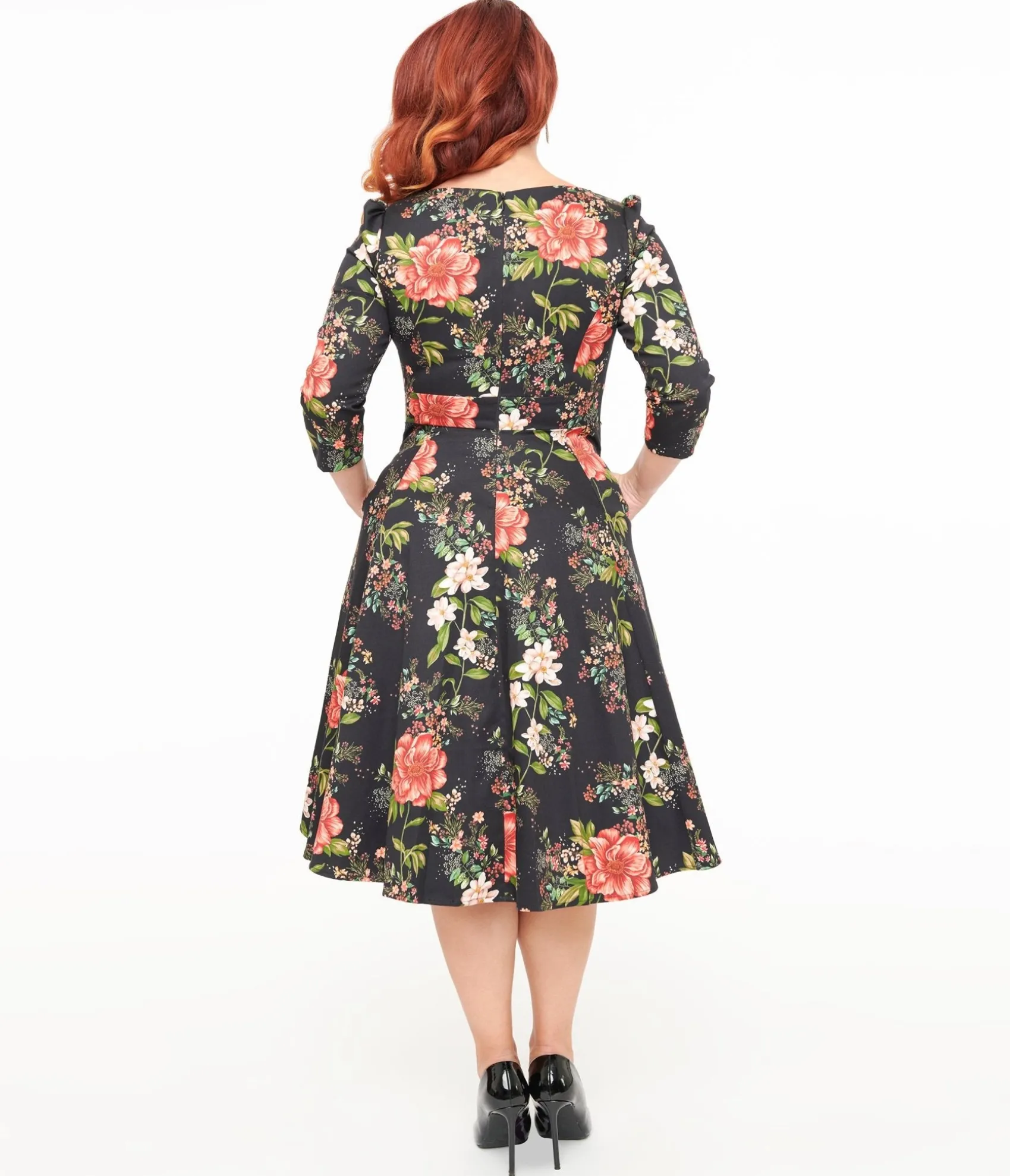 Unique Vintage Hearts & Roses Winter Floral Isla Swing Dress Online