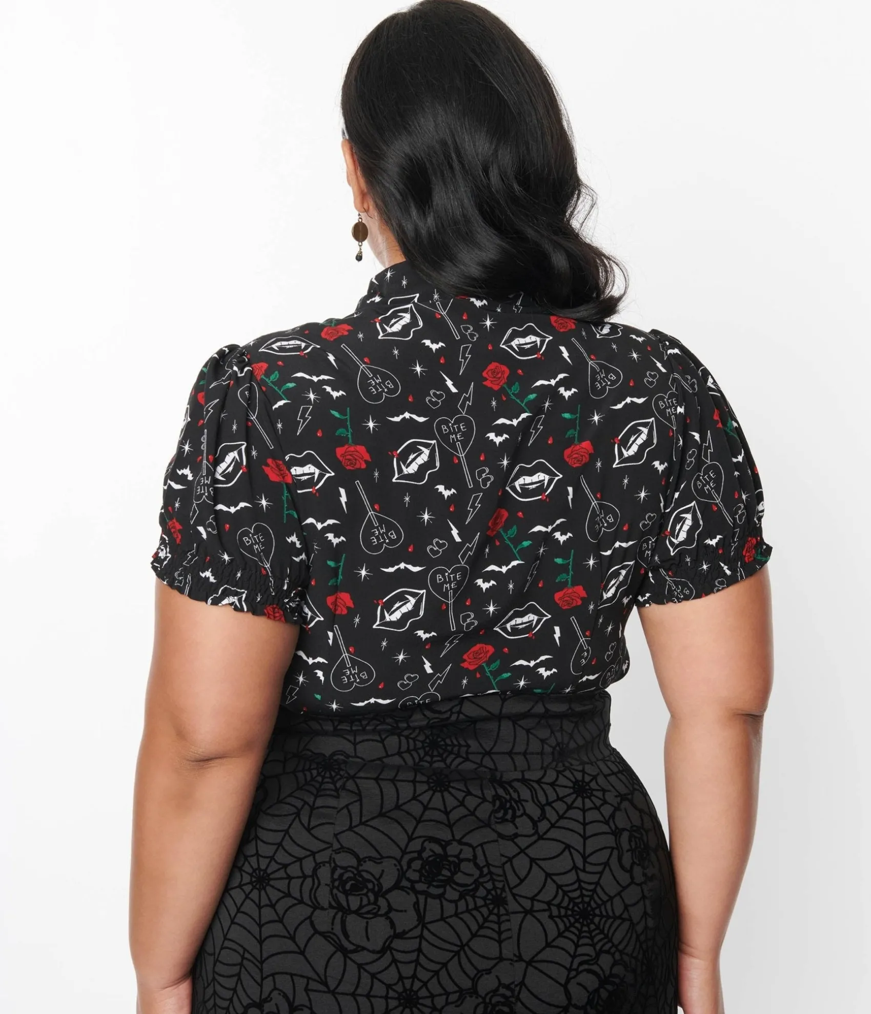 Unique Vintage Hell Bunny Black Lilith Blouse New